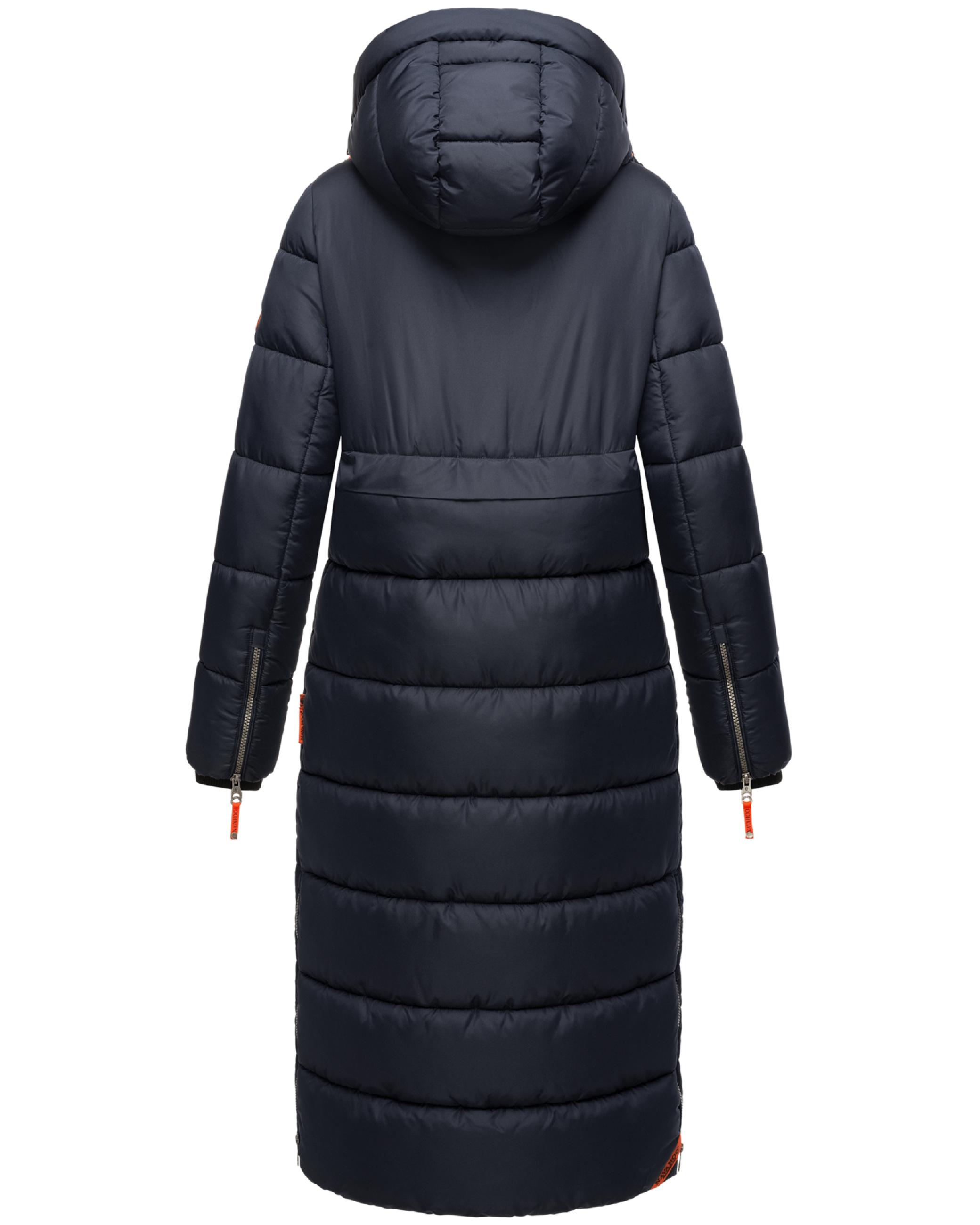 Langer Winter Steppmantel "Kristallblume" Navy