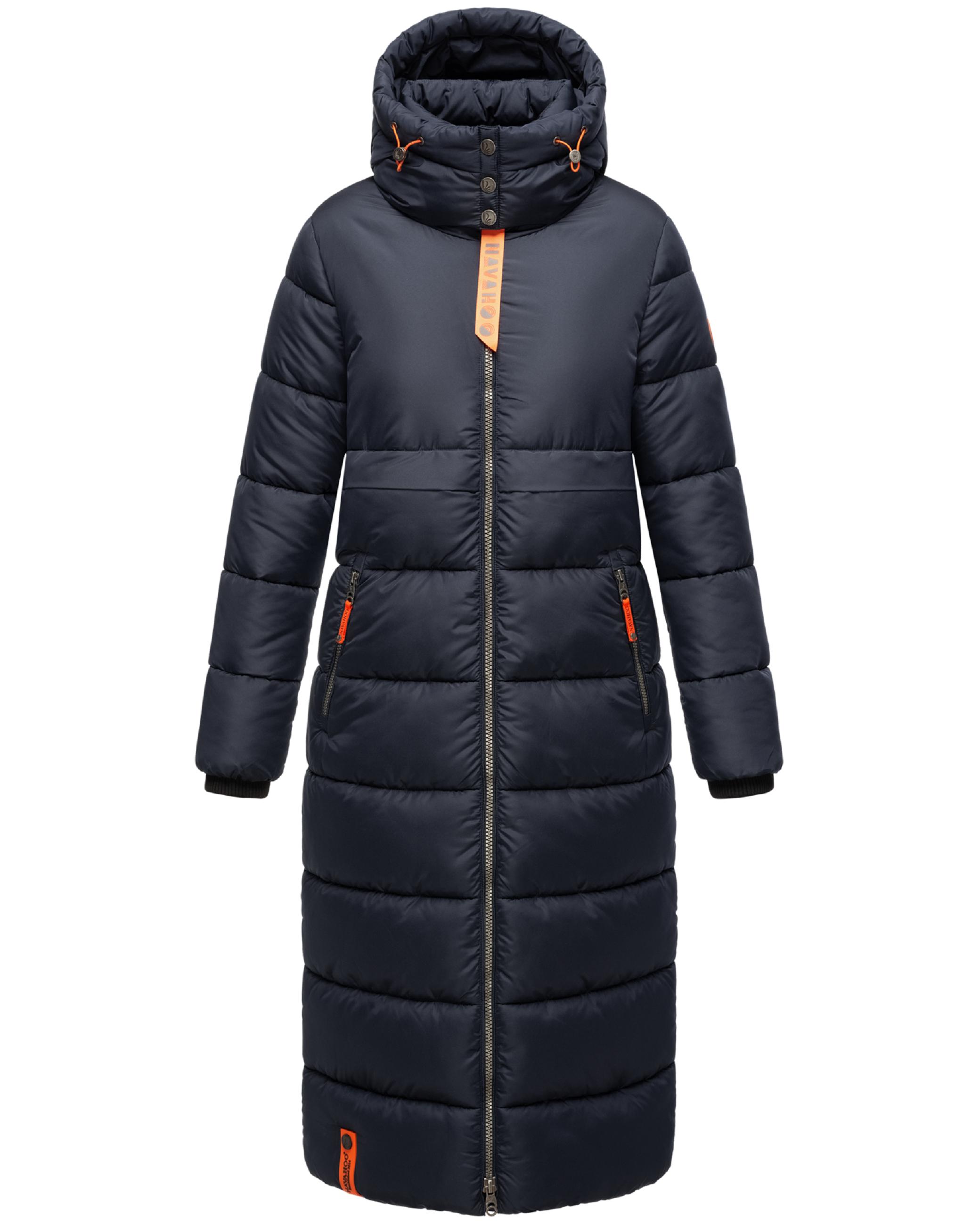 Langer Winter Steppmantel "Kristallblume" Navy