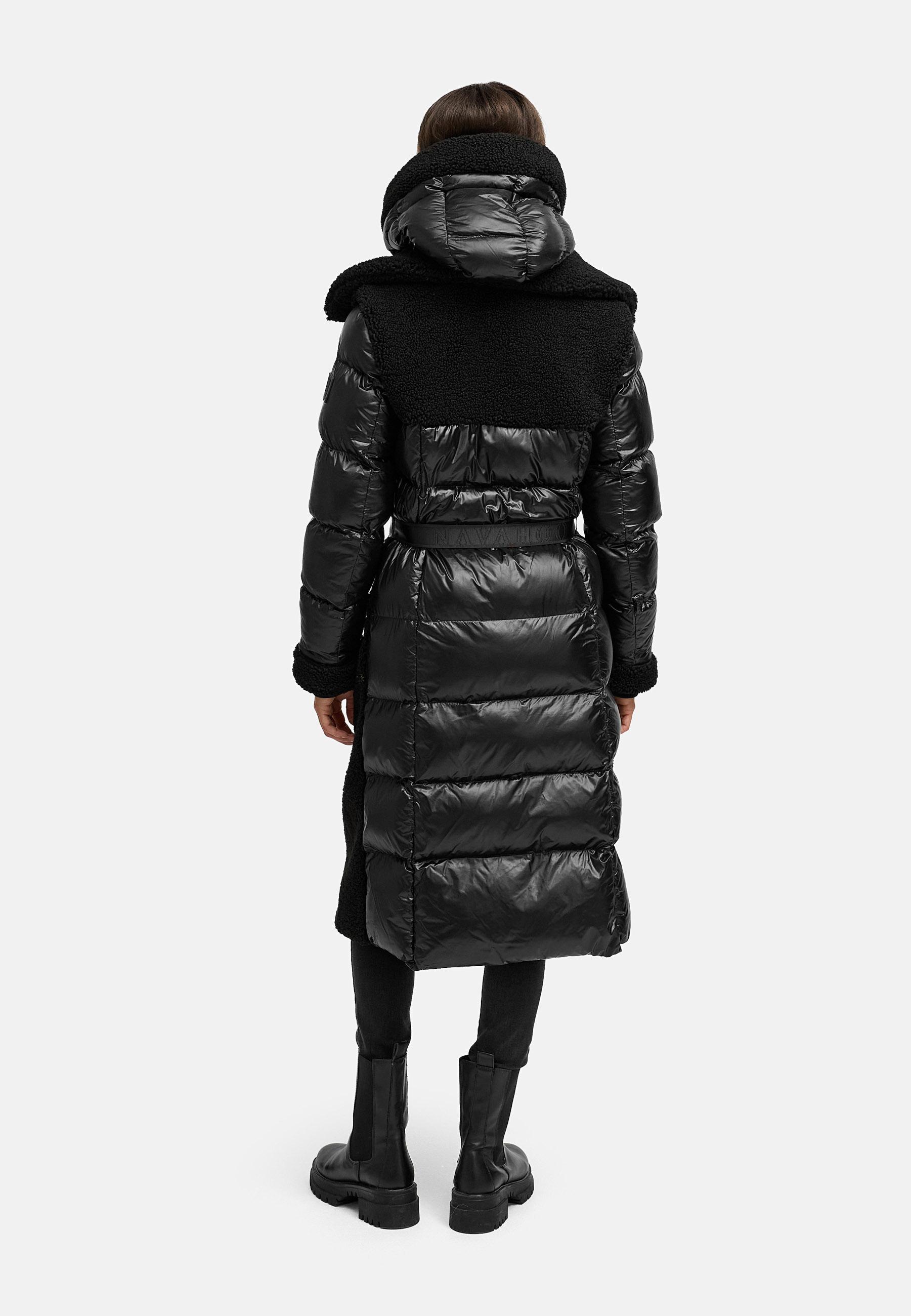 Warmer Materialmix-Mantel Plüschmantel "Kuscheltraum 14" Black