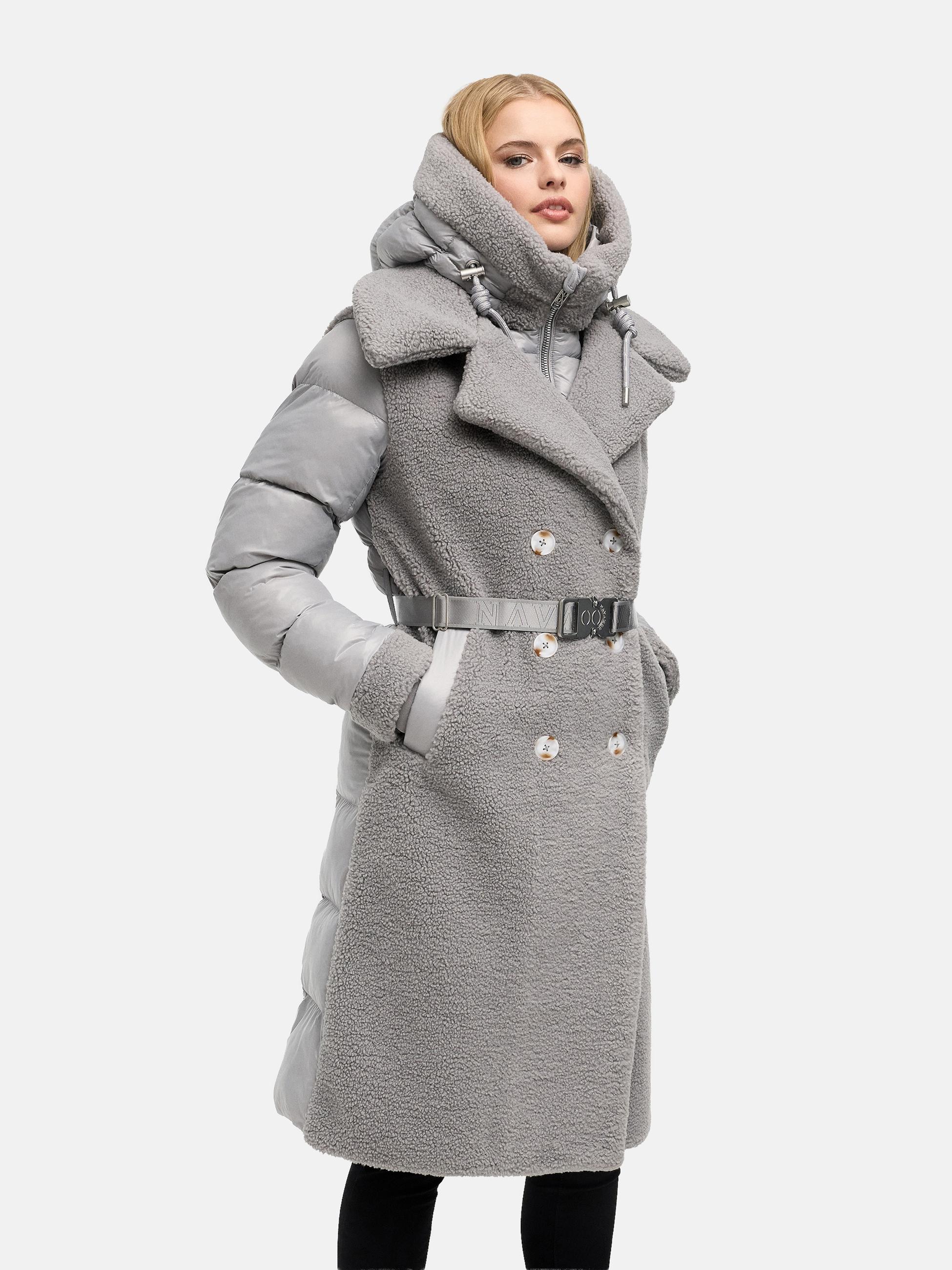 Warmer Materialmix-Mantel Plüschmantel "Kuscheltraum 14" Grey