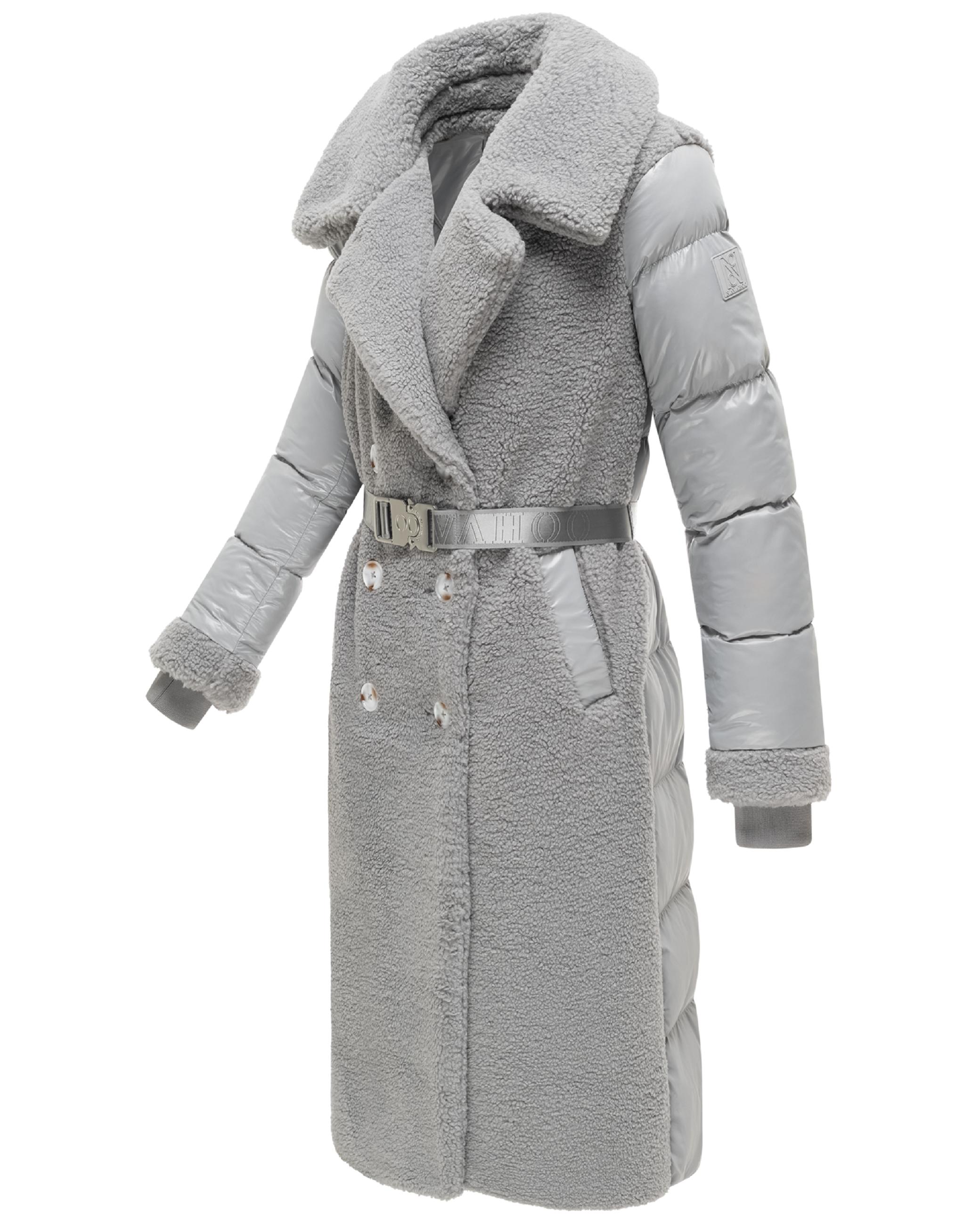 Warmer Materialmix-Mantel Plüschmantel "Kuscheltraum 14" Grey