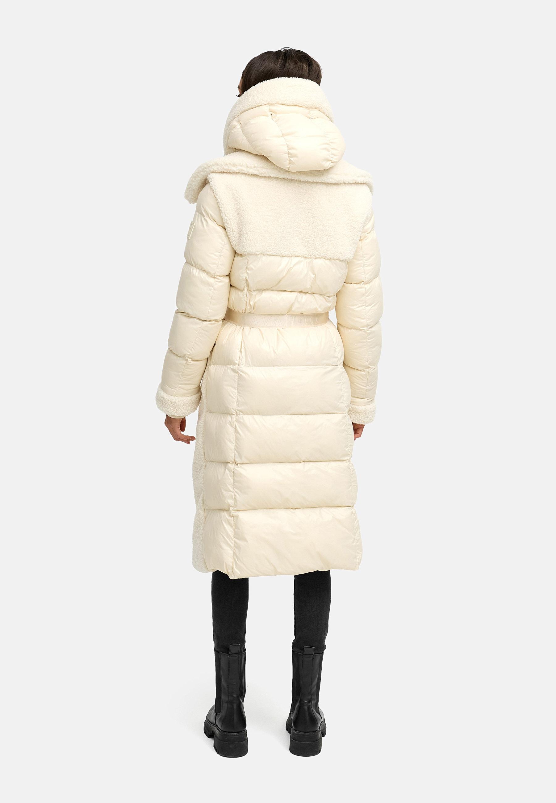 Warmer Materialmix-Mantel Plüschmantel "Kuscheltraum 14" Offwhite