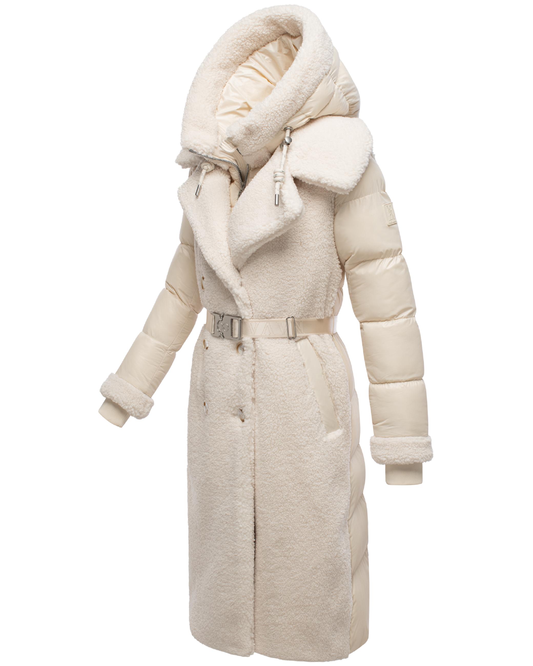 Warmer Materialmix-Mantel Plüschmantel "Kuscheltraum 14" Offwhite