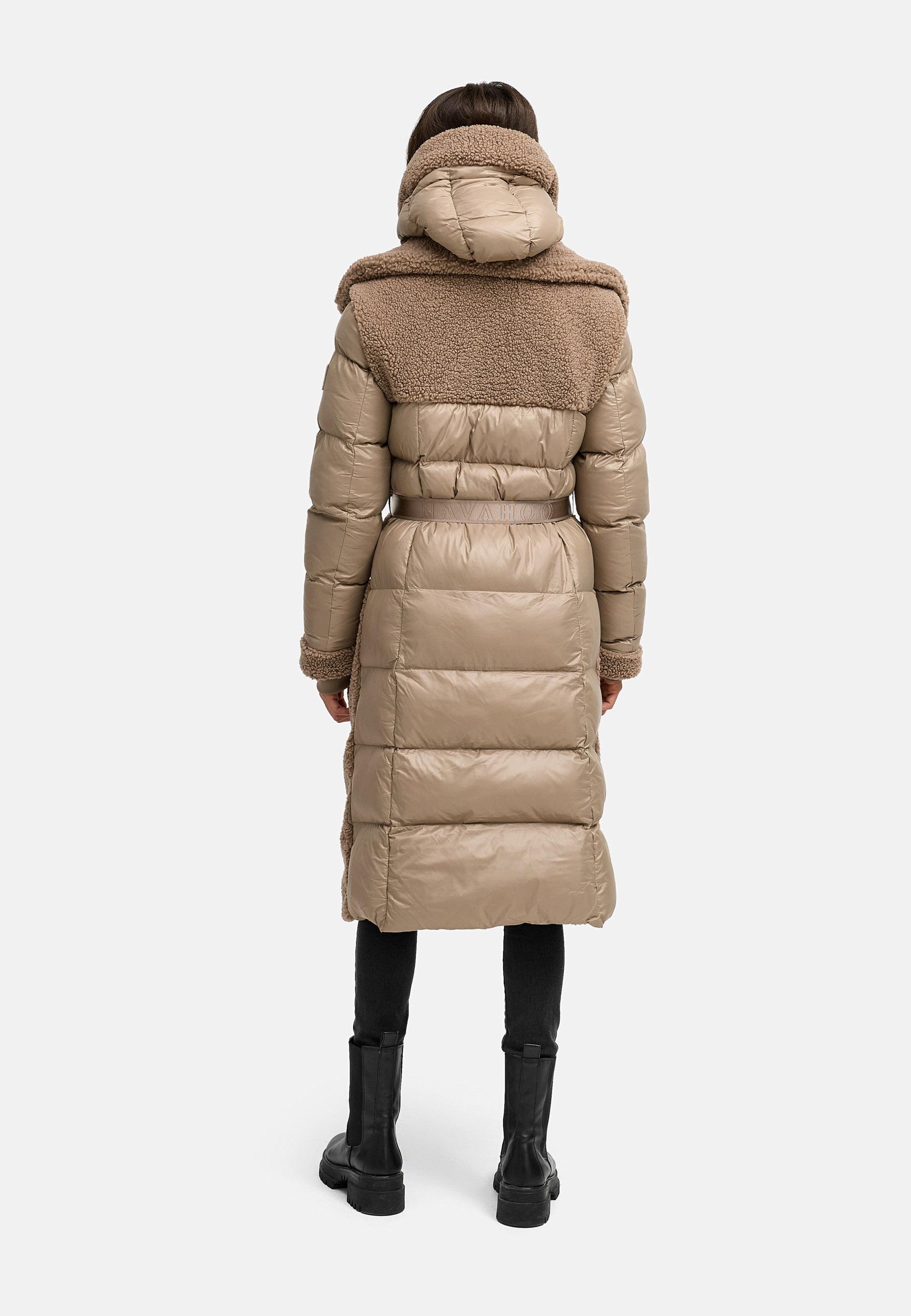 Warmer Materialmix-Mantel Plüschmantel "Kuscheltraum 14" Taupe Grey