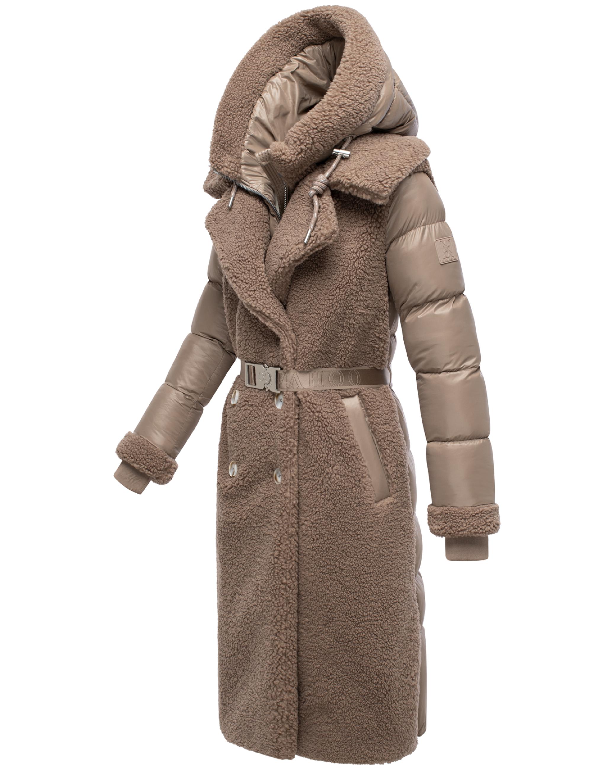Warmer Materialmix-Mantel Plüschmantel "Kuscheltraum 14" Taupe Grey