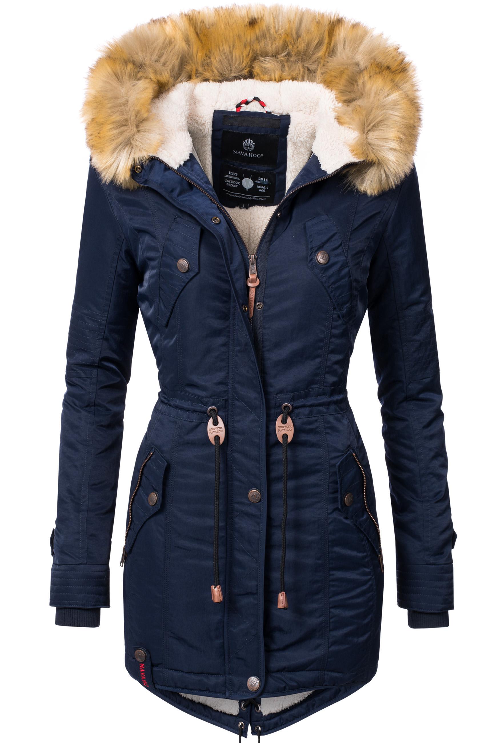 Langer Winterparka mit Kapuze "La Viva" Blau