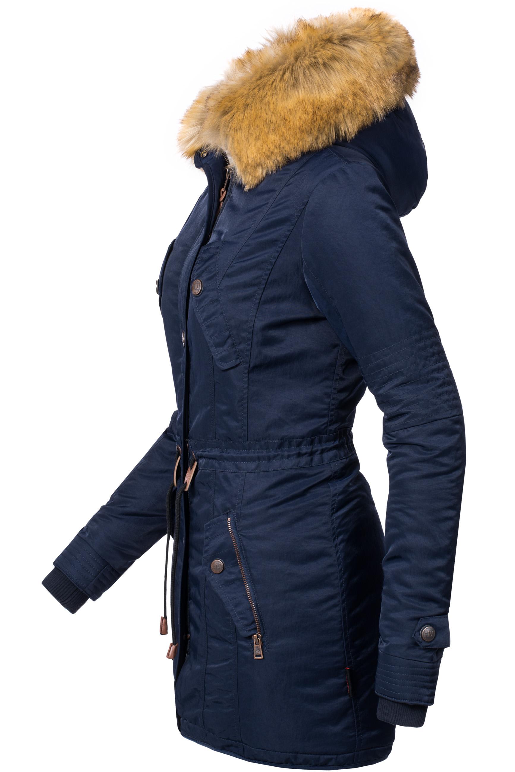 Langer Winterparka mit Kapuze "La Viva" Blau