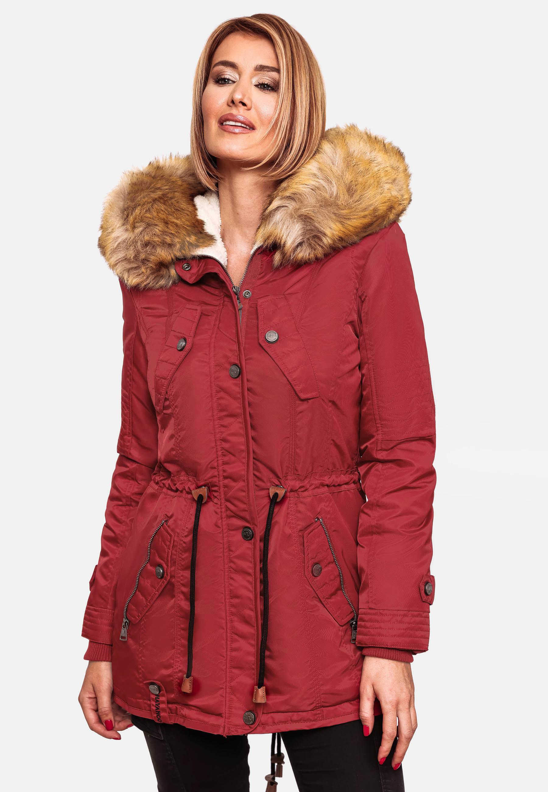 Langer Winterparka mit Kapuze "La Viva" Blood Red