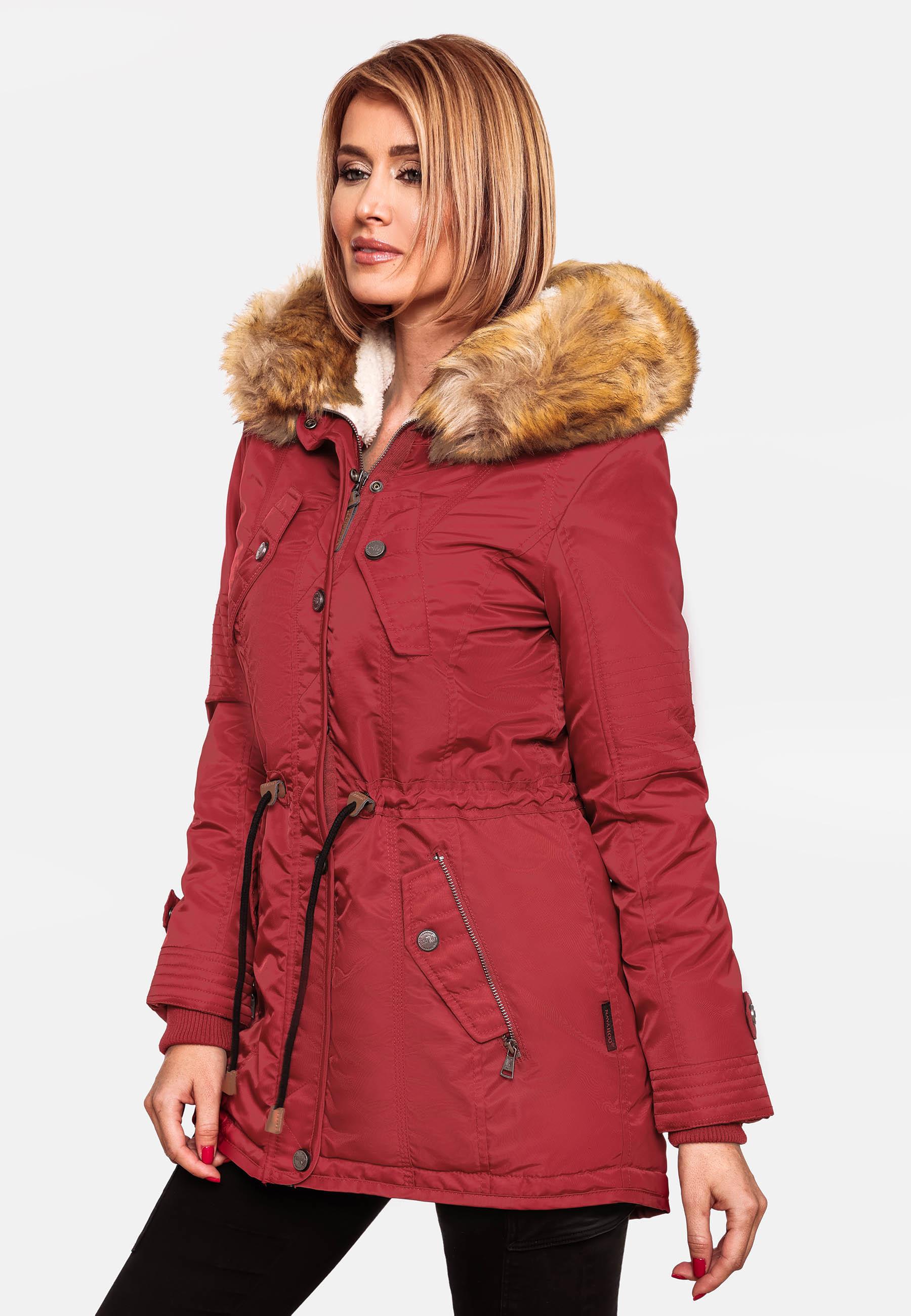 Langer Winterparka mit Kapuze "La Viva" Blood Red