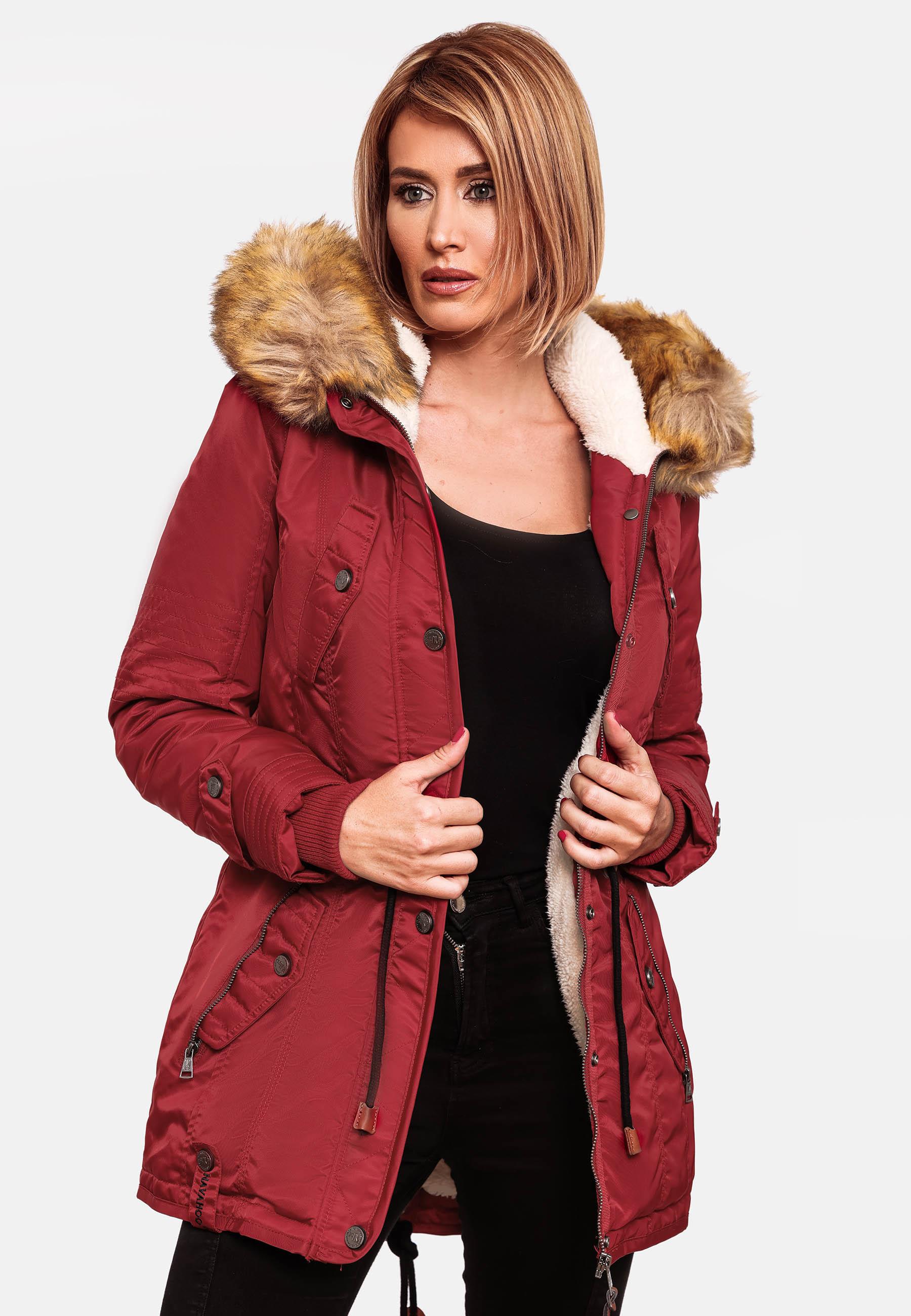 Langer Winterparka mit Kapuze "La Viva" Blood Red