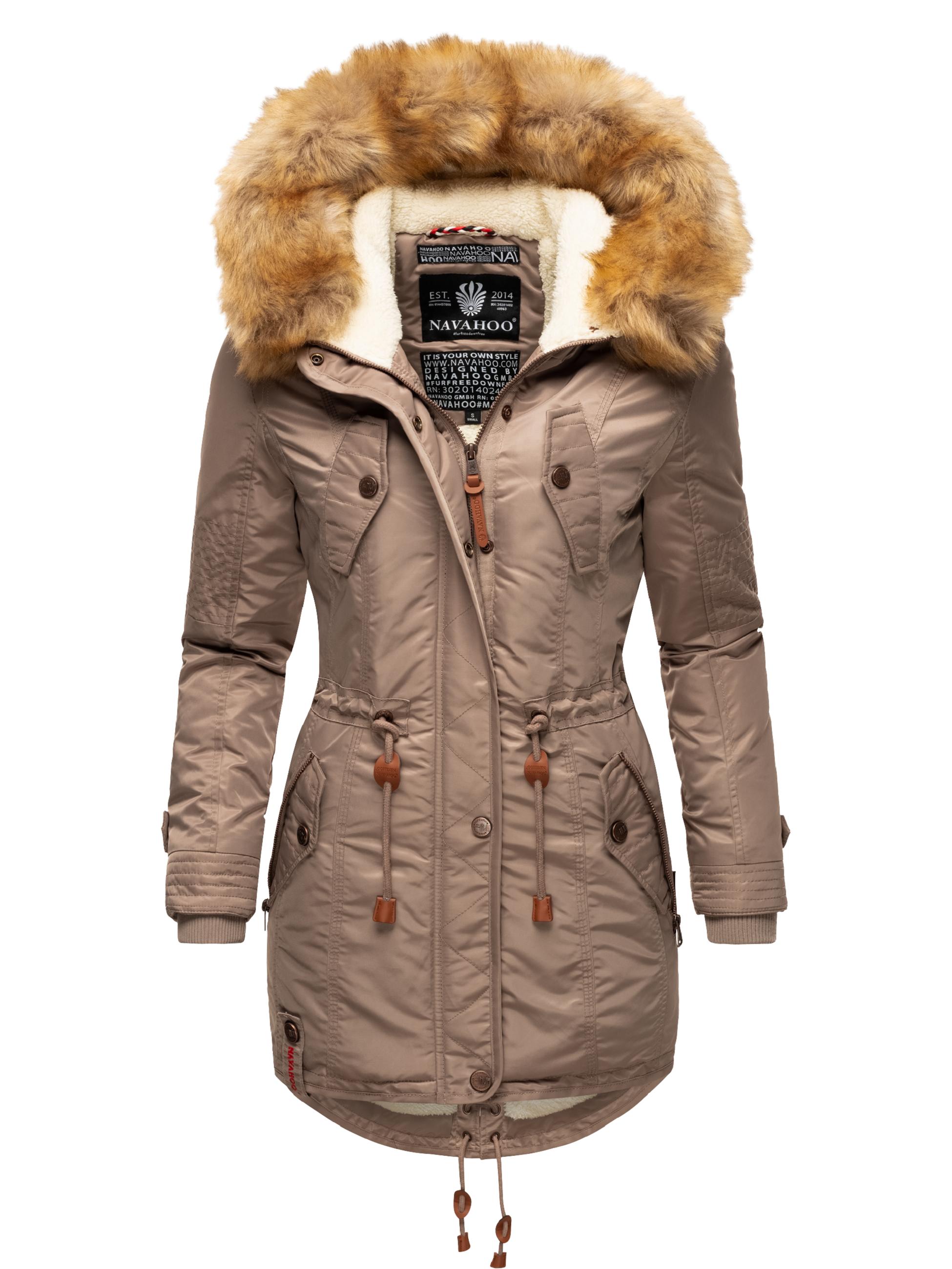 Langer Winterparka mit Kapuze "La Viva" Taupe Grey