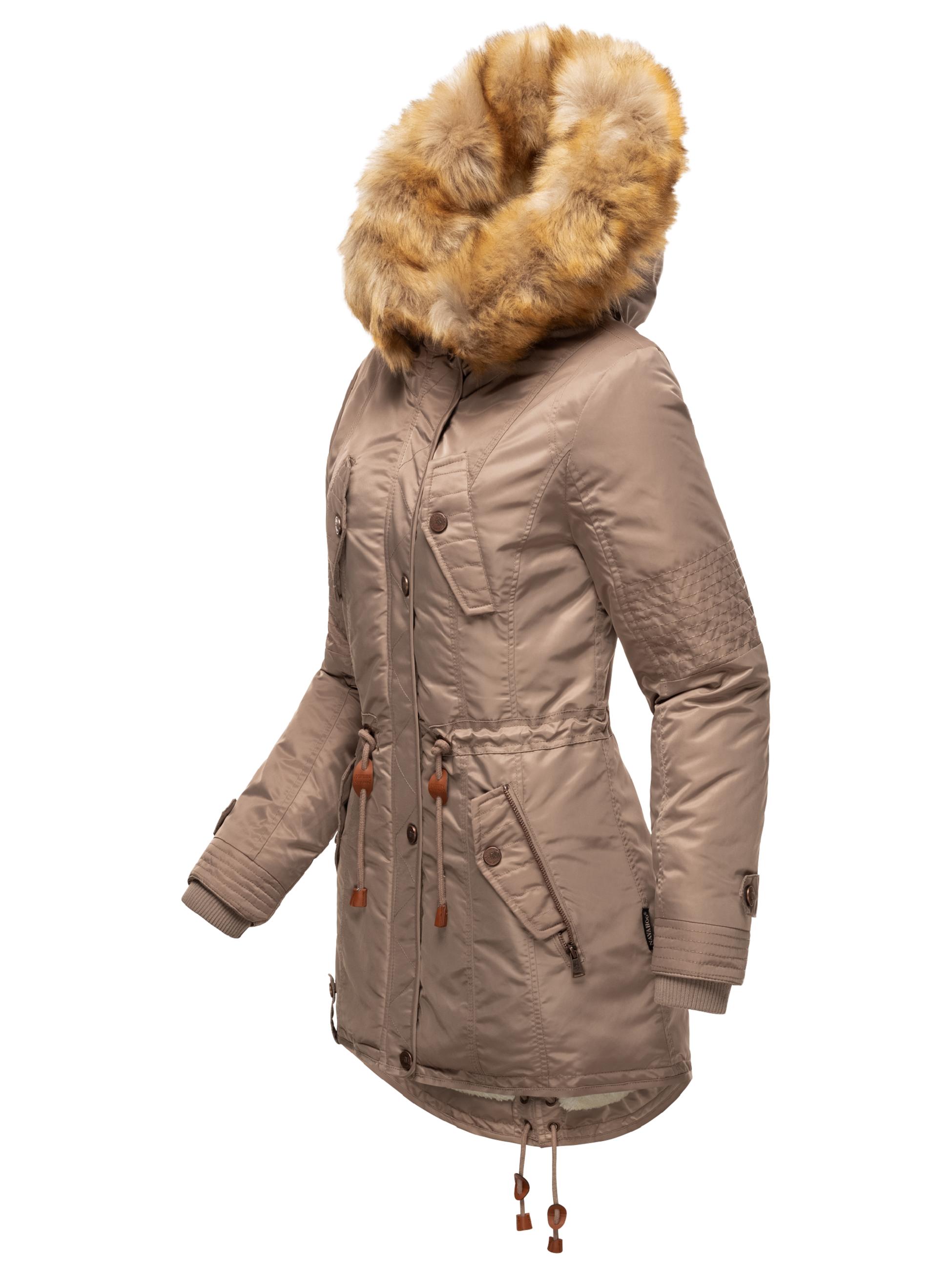 Langer Winterparka mit Kapuze "La Viva" Taupe Grey