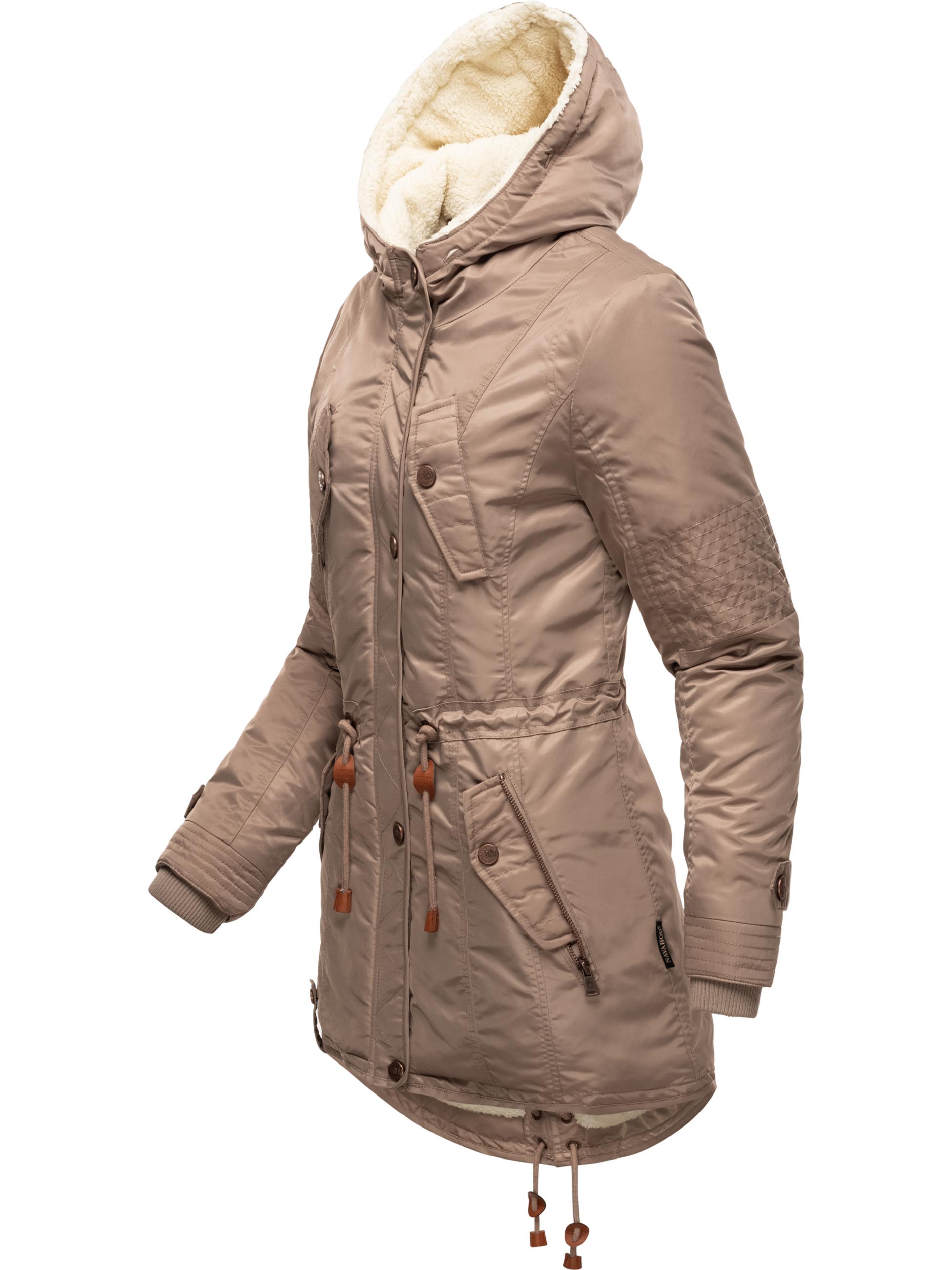 Langer Winterparka mit Kapuze "La Viva" Taupe Grey