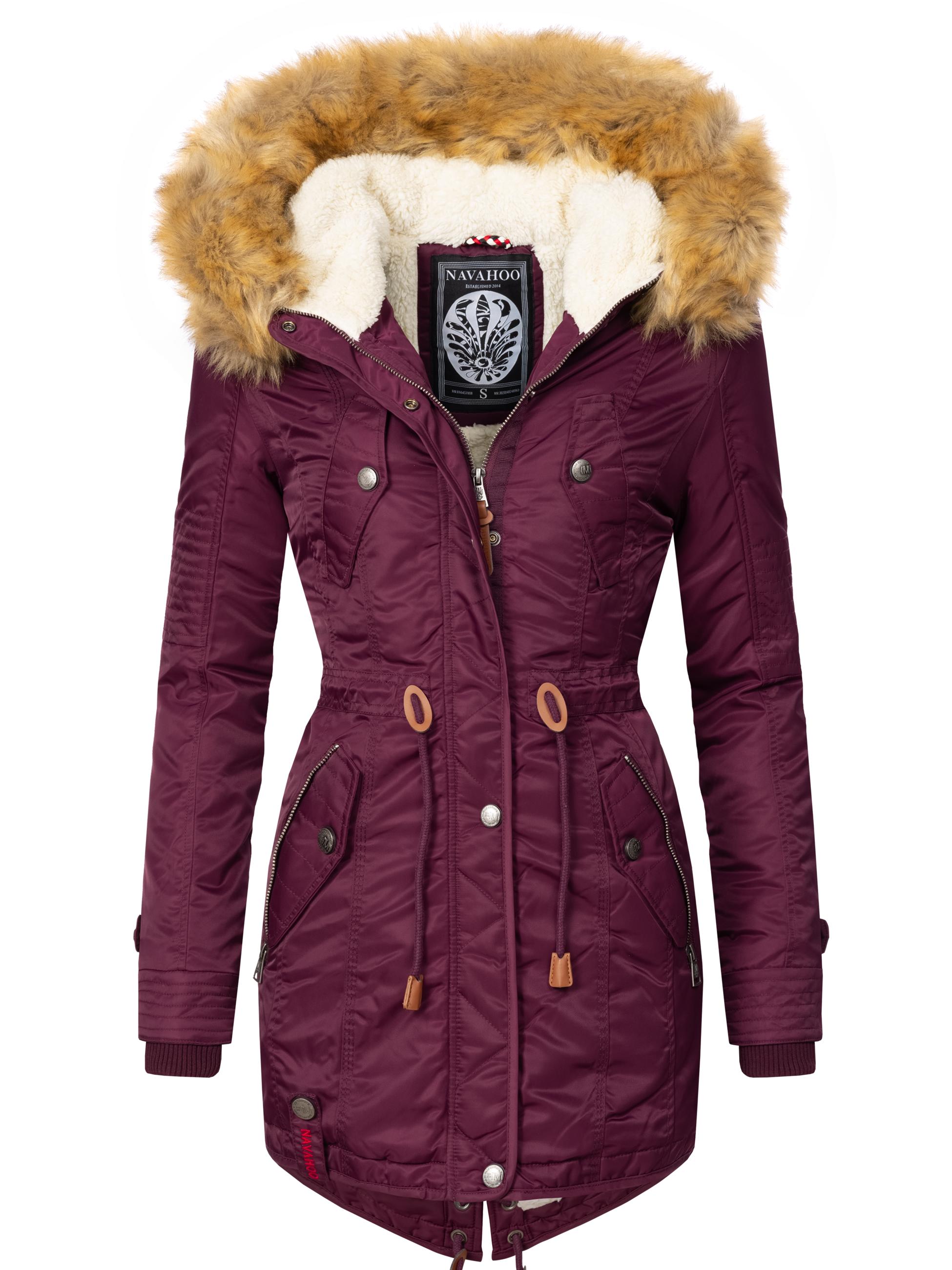 Langer Winterparka mit Kapuze "La Viva" Weinrot