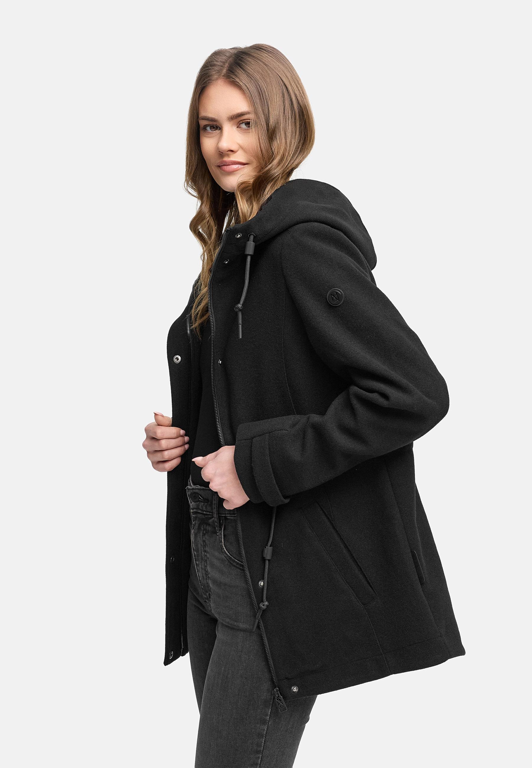 Leichte Übergangsjacke in Wollmantel-Optik "Lächelstern 14" Black