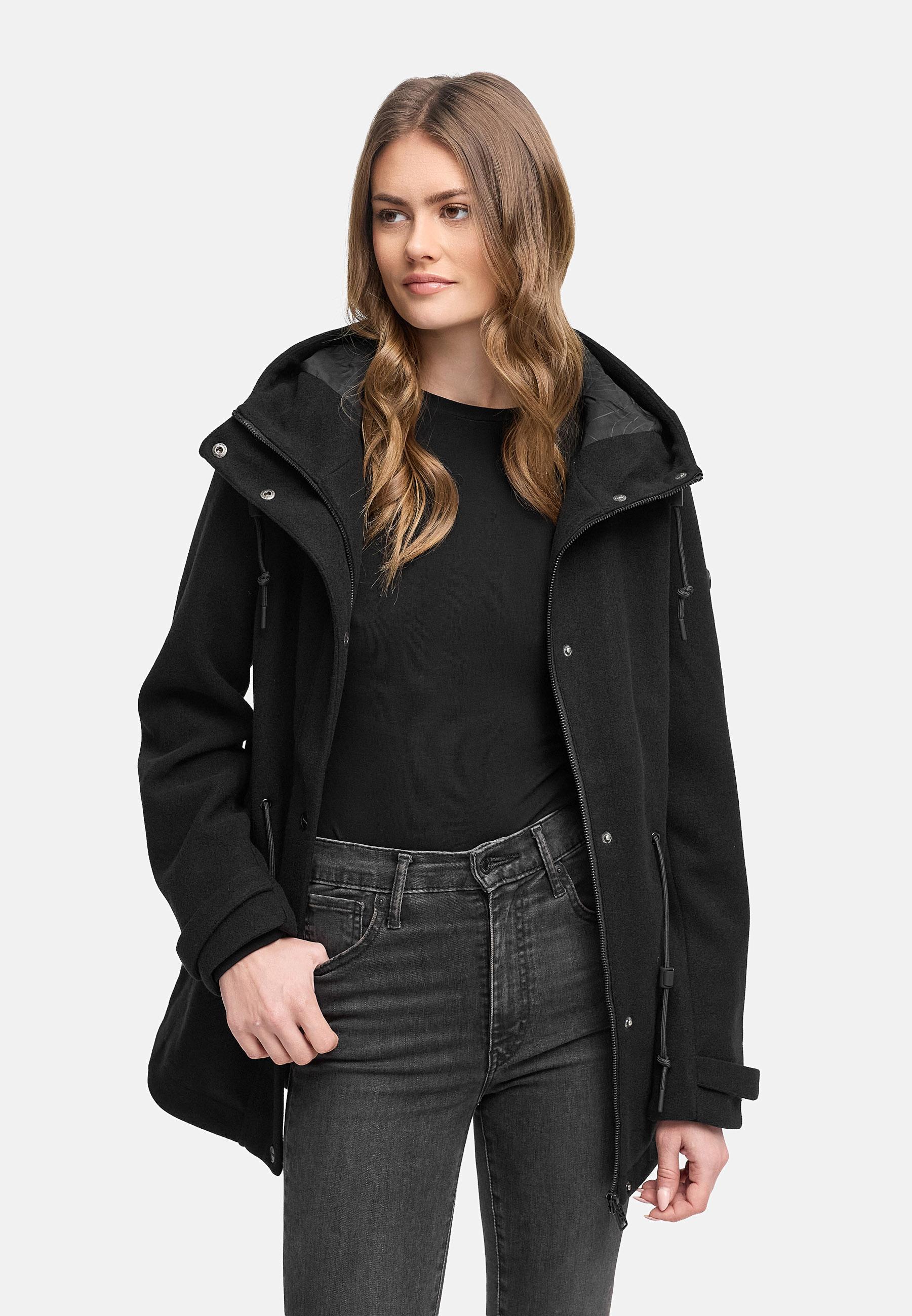 Leichte Übergangsjacke in Wollmantel-Optik "Lächelstern 14" Black