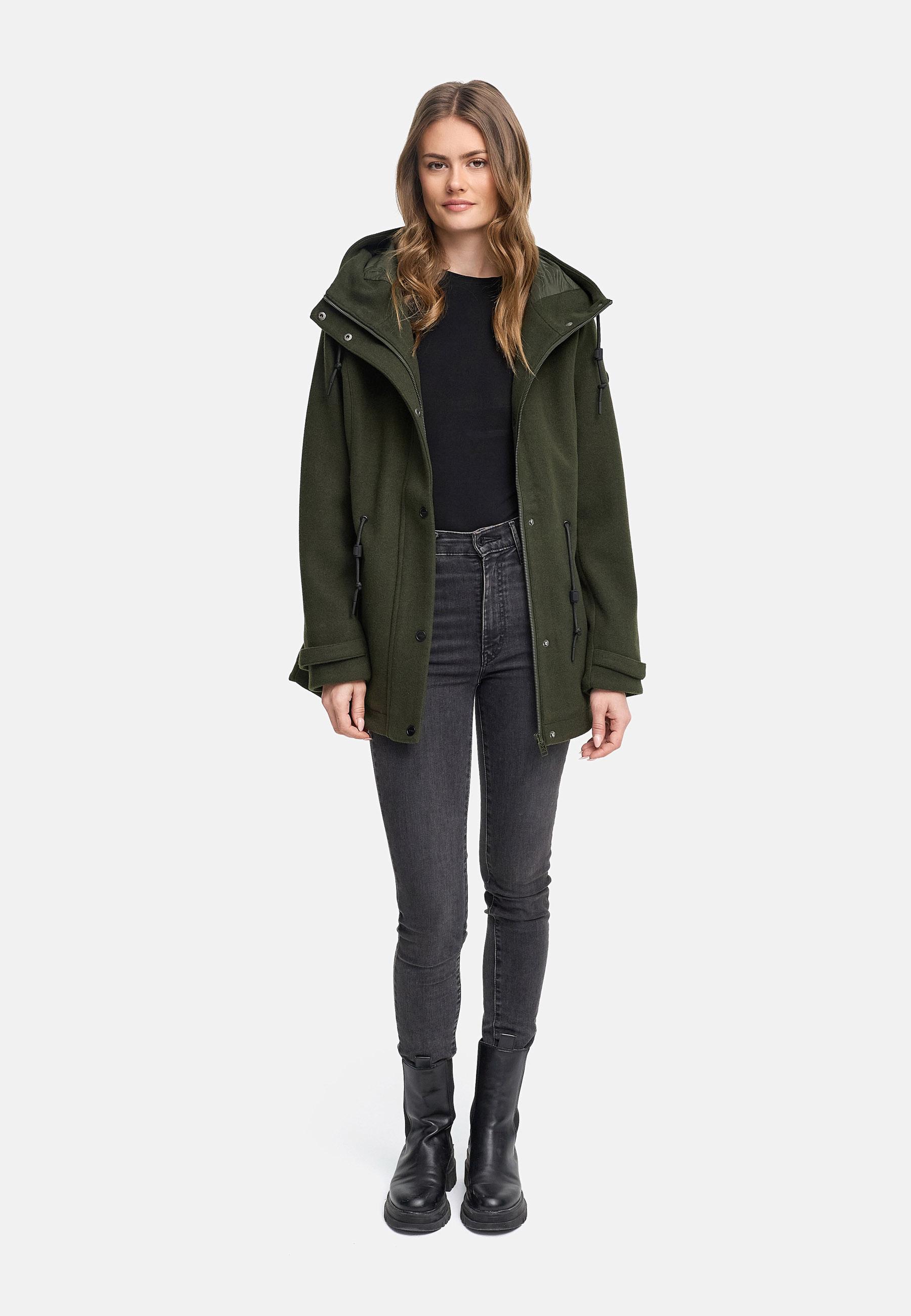 Leichte Übergangsjacke in Wollmantel-Optik "Lächelstern 14" Dark Olive