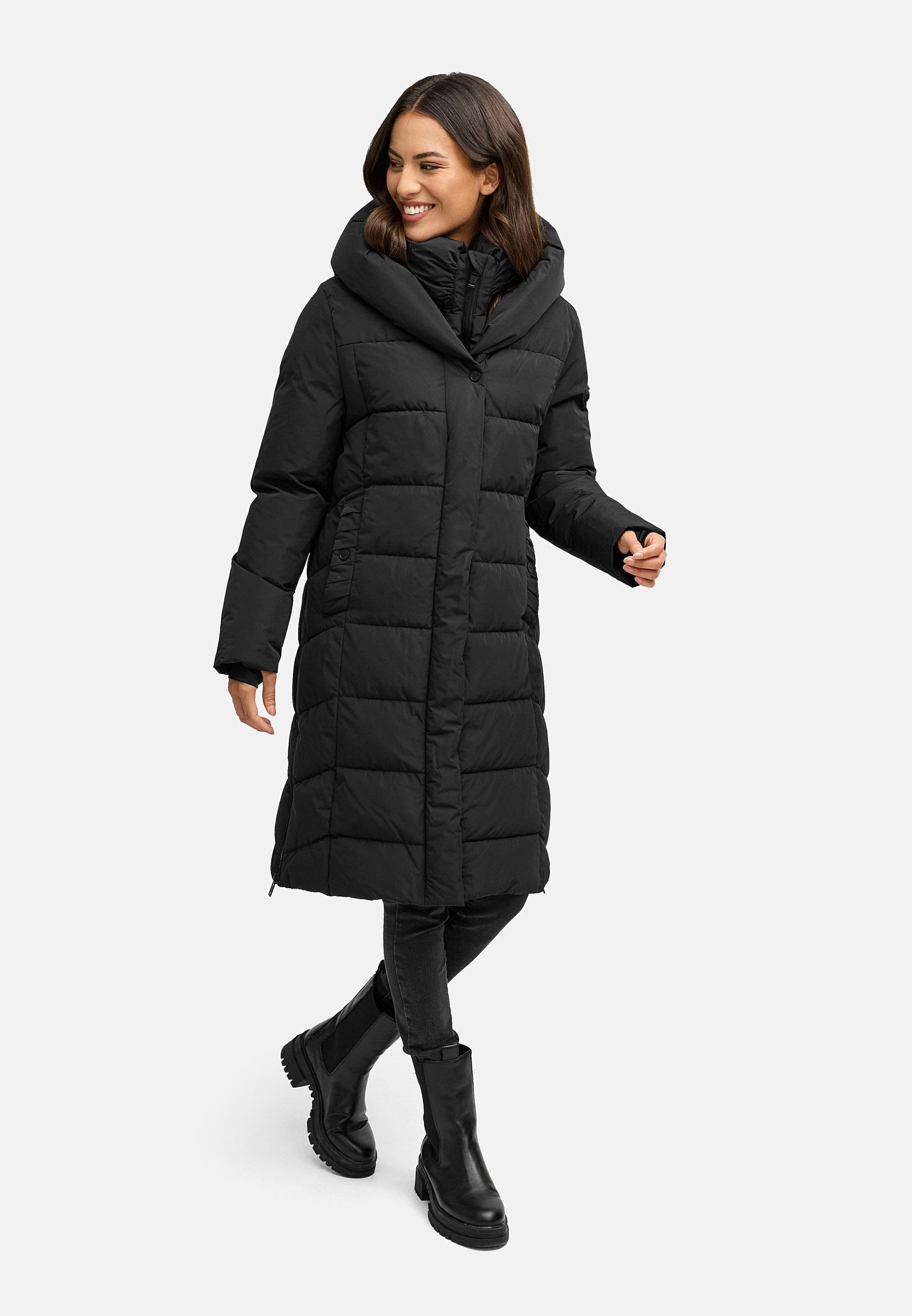 Warmer Steppmantel mit herausnehmbarem Kragen-Einsatz "Laubzauber 14" Black