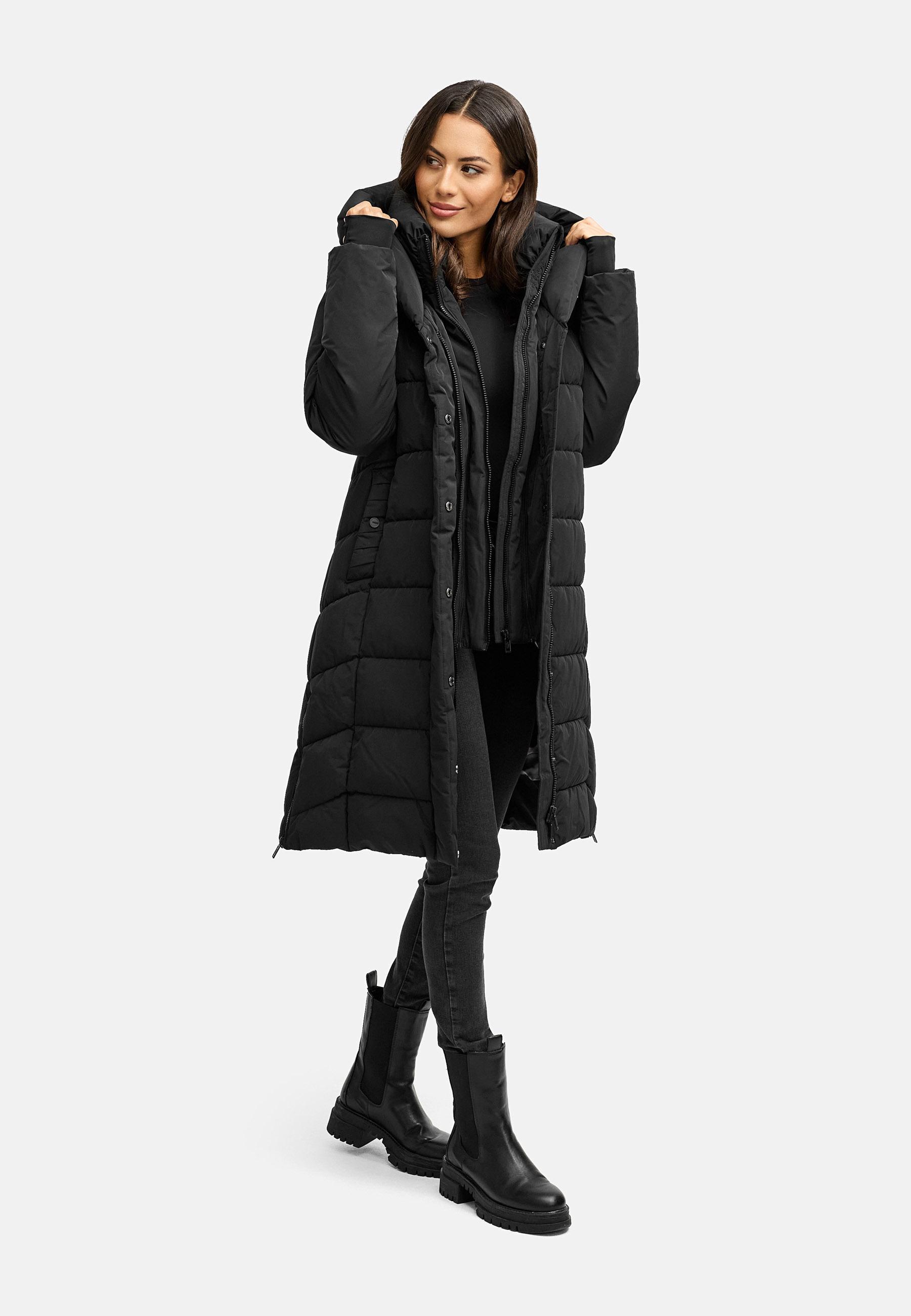 Warmer Steppmantel mit herausnehmbarem Kragen-Einsatz "Laubzauber 14" Black