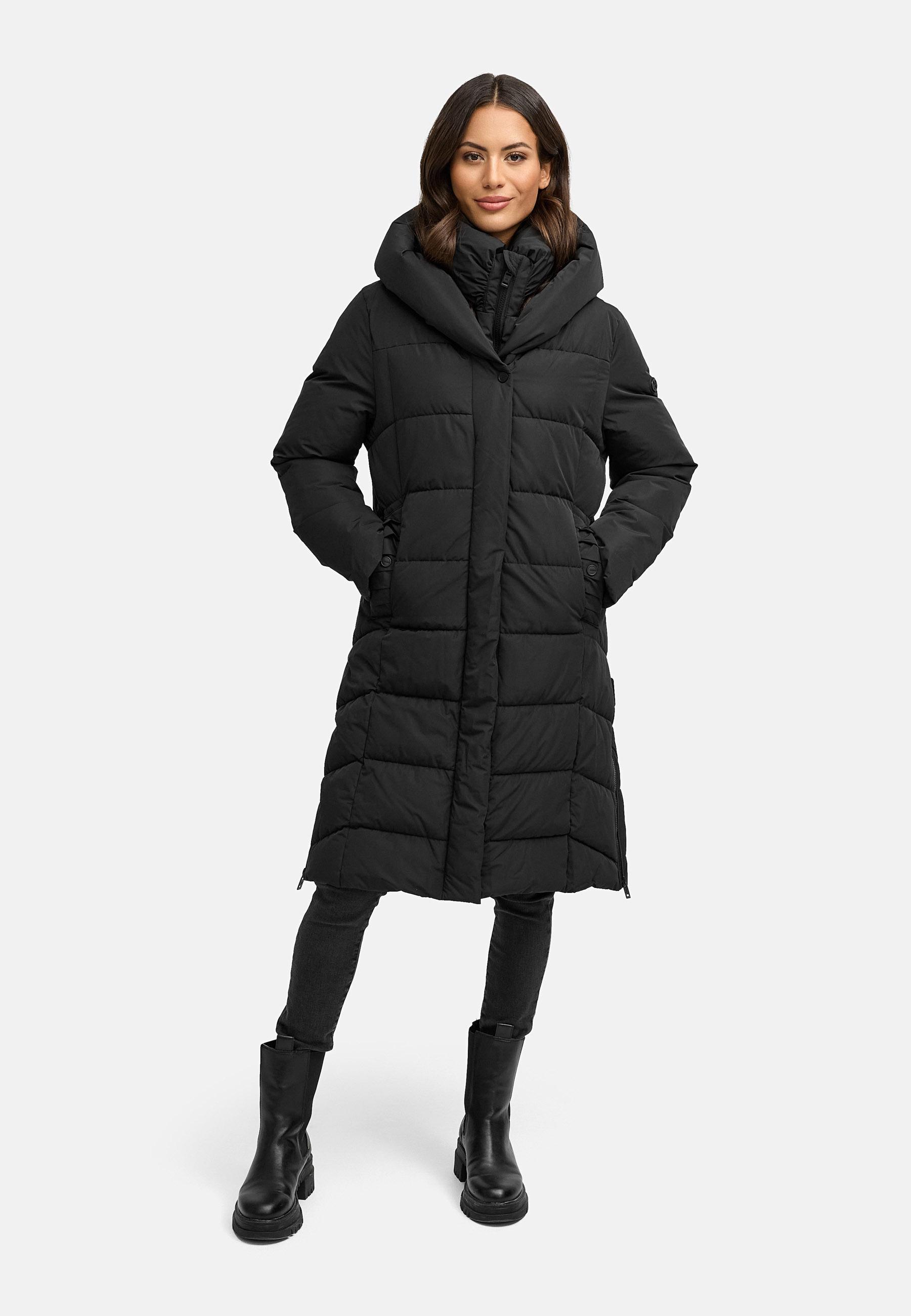 Warmer Steppmantel mit herausnehmbarem Kragen-Einsatz "Laubzauber 14" Black