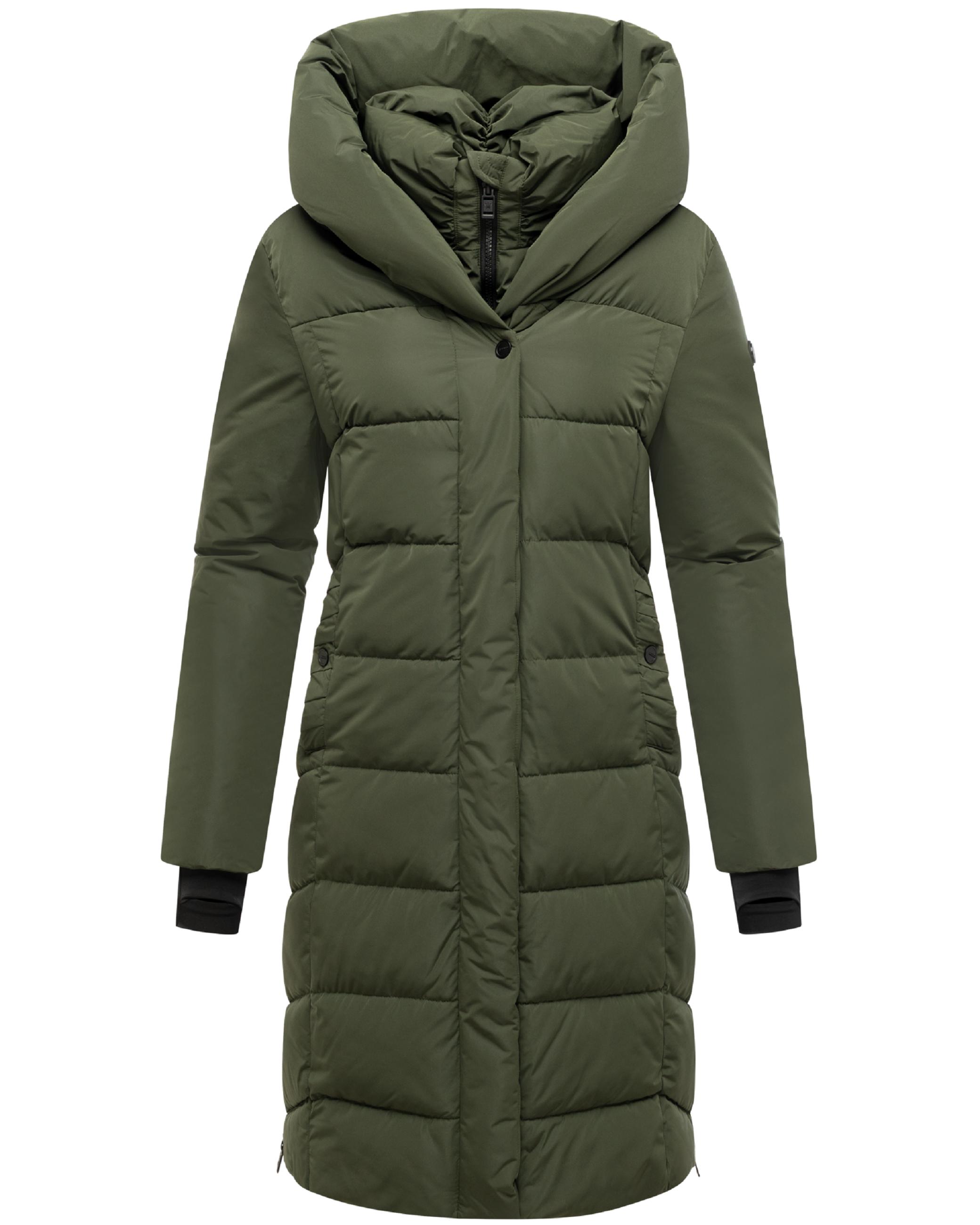 Warmer Steppmantel mit herausnehmbarem Kragen-Einsatz "Laubzauber 14" Dark Olive