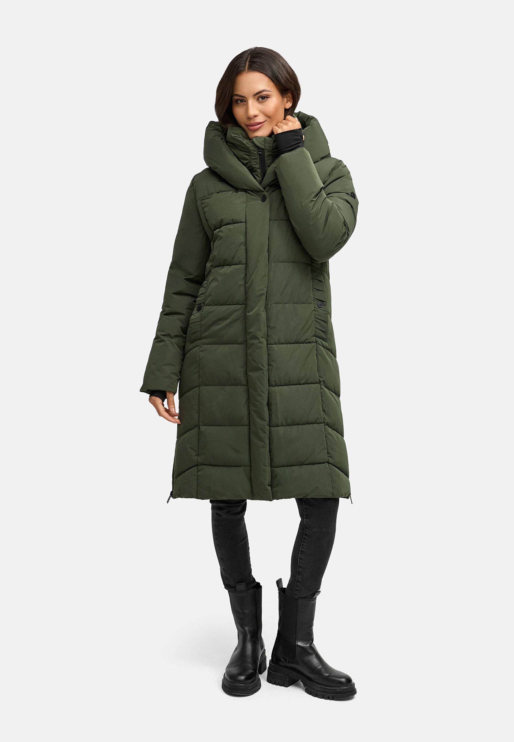 Warmer Steppmantel mit herausnehmbarem Kragen-Einsatz "Laubzauber 14" Dark Olive
