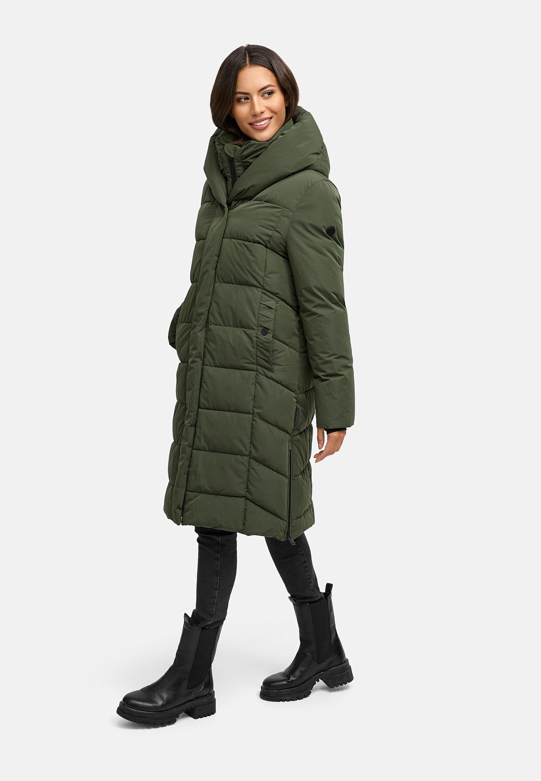Warmer Steppmantel mit herausnehmbarem Kragen-Einsatz "Laubzauber 14" Dark Olive