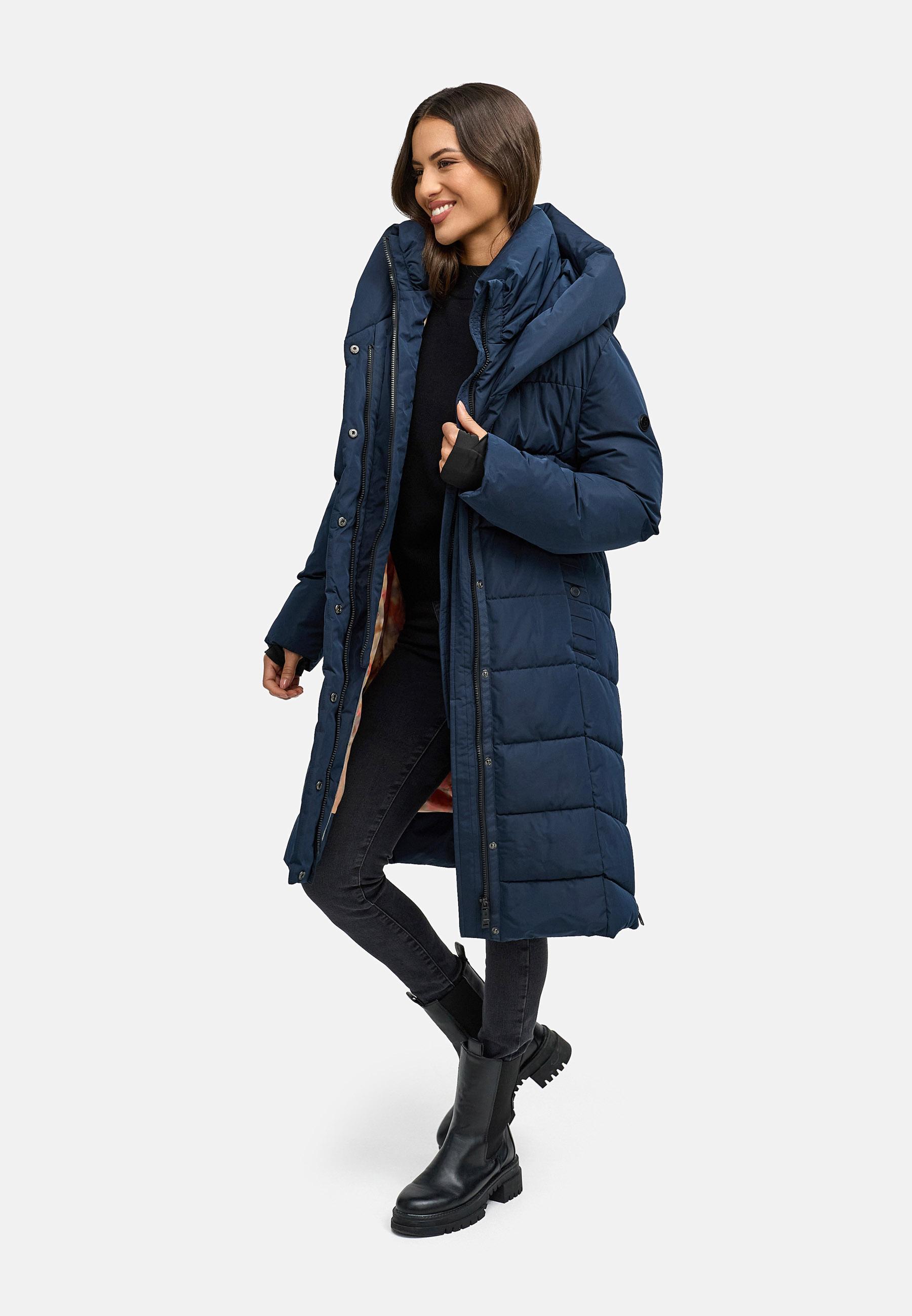 Warmer Steppmantel mit herausnehmbarem Kragen-Einsatz "Laubzauber 14" Navy