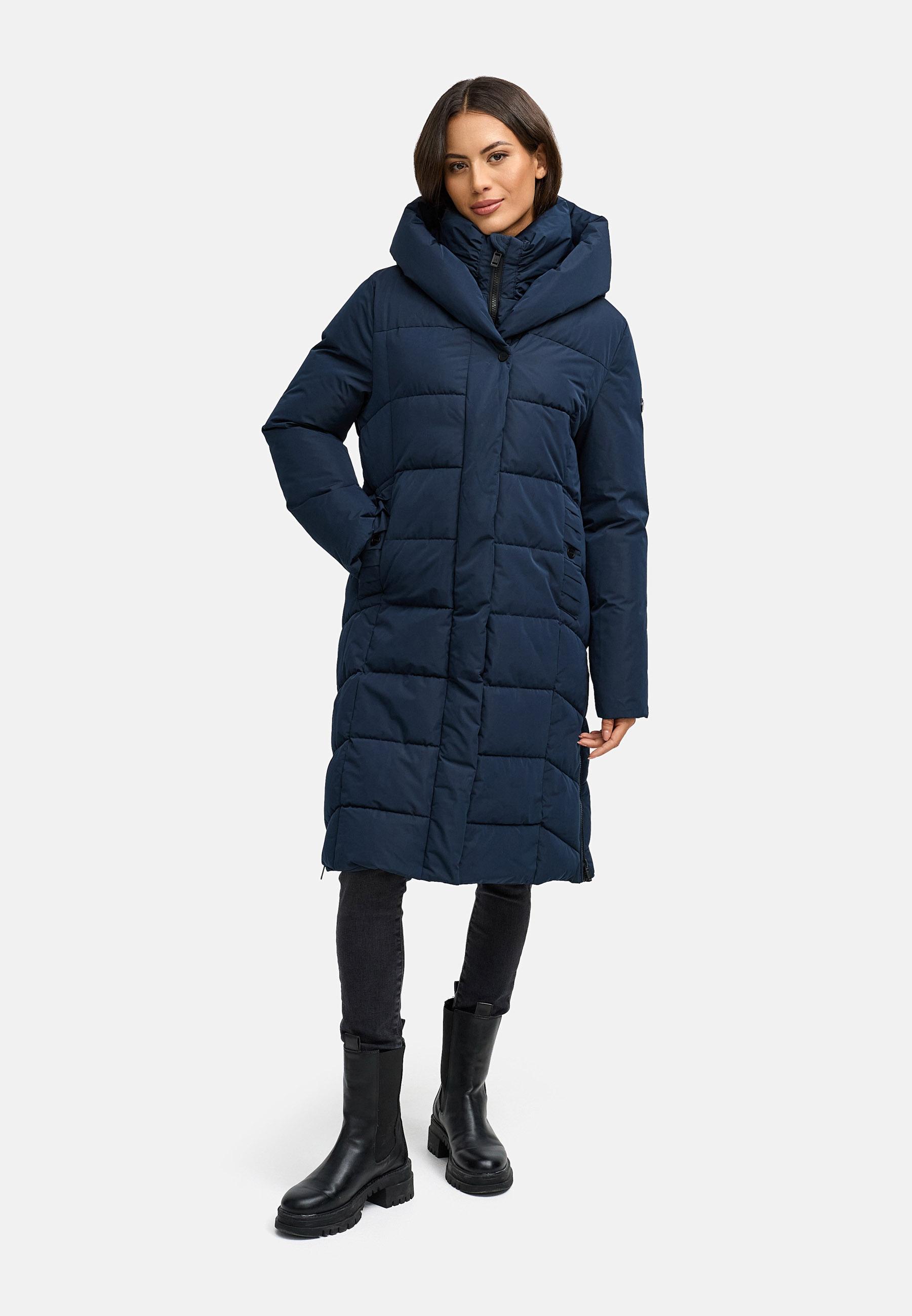 Warmer Steppmantel mit herausnehmbarem Kragen-Einsatz "Laubzauber 14" Navy