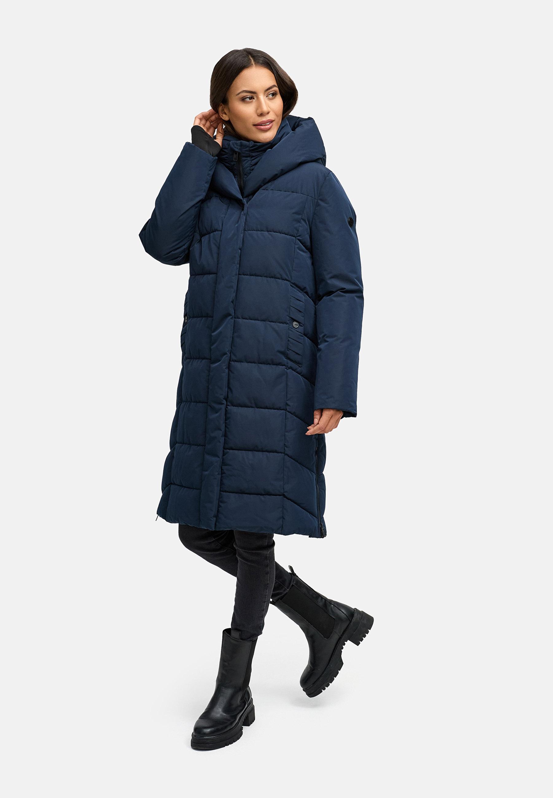 Warmer Steppmantel mit herausnehmbarem Kragen-Einsatz "Laubzauber 14" Navy