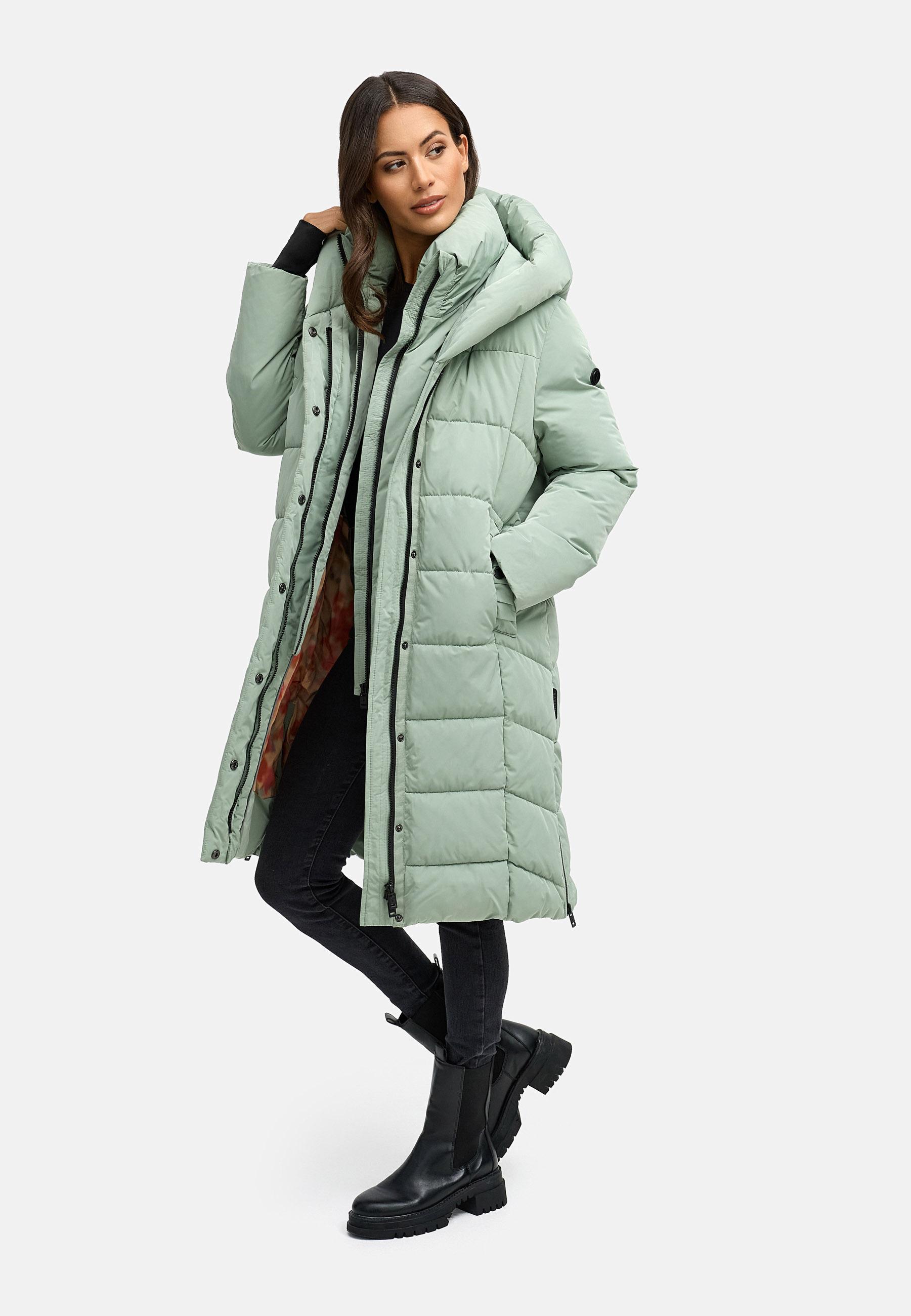 Warmer Steppmantel mit herausnehmbarem Kragen-Einsatz "Laubzauber 14" Smokey Mint