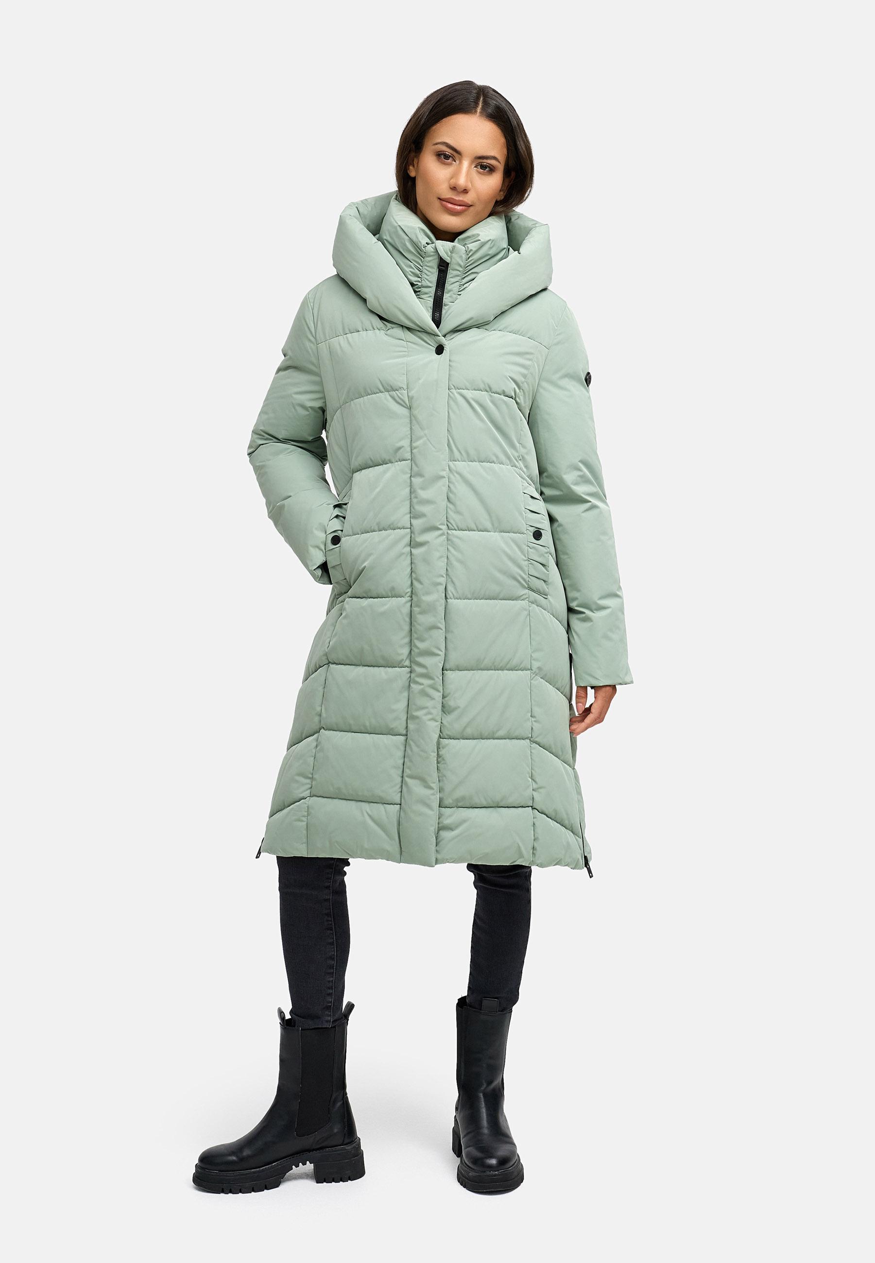 Warmer Steppmantel mit herausnehmbarem Kragen-Einsatz "Laubzauber 14" Smokey Mint