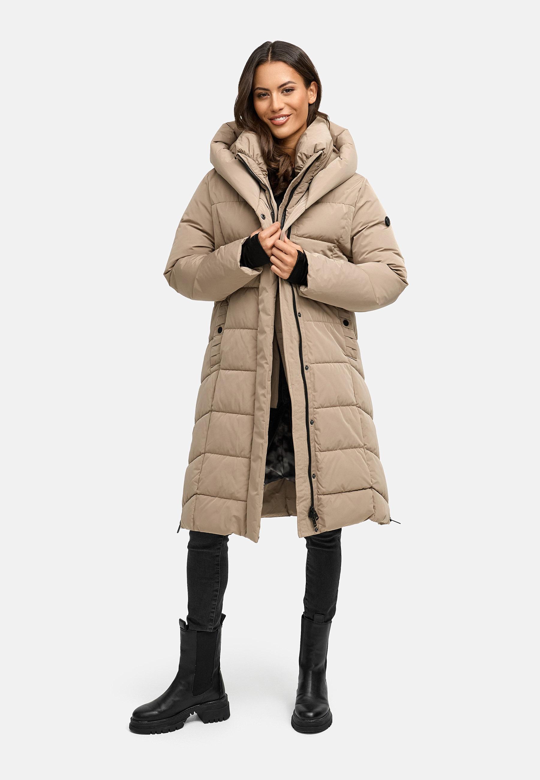 Warmer Steppmantel mit herausnehmbarem Kragen-Einsatz "Laubzauber 14" Taupe Grey