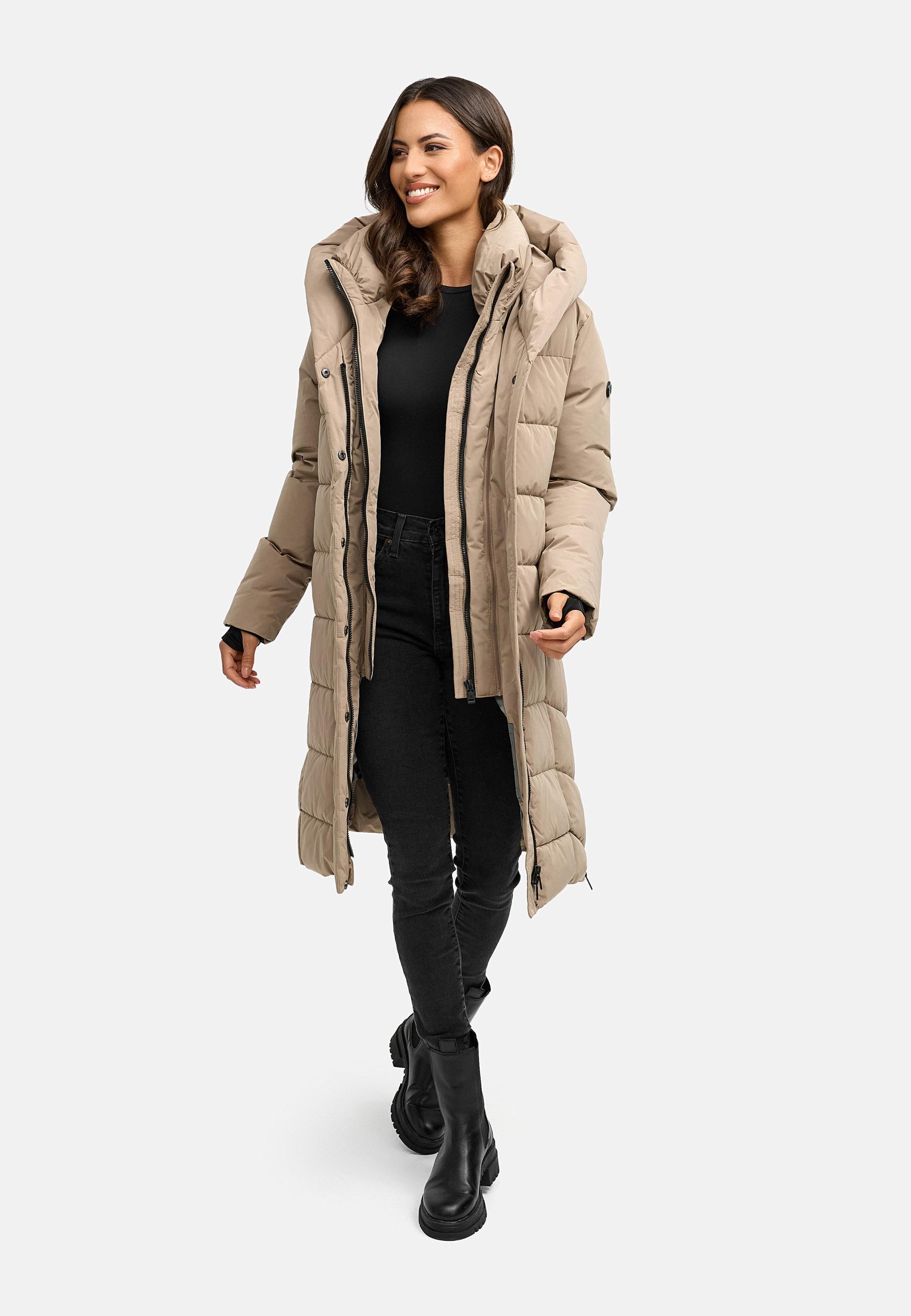 Warmer Steppmantel mit herausnehmbarem Kragen-Einsatz "Laubzauber 14" Taupe Grey