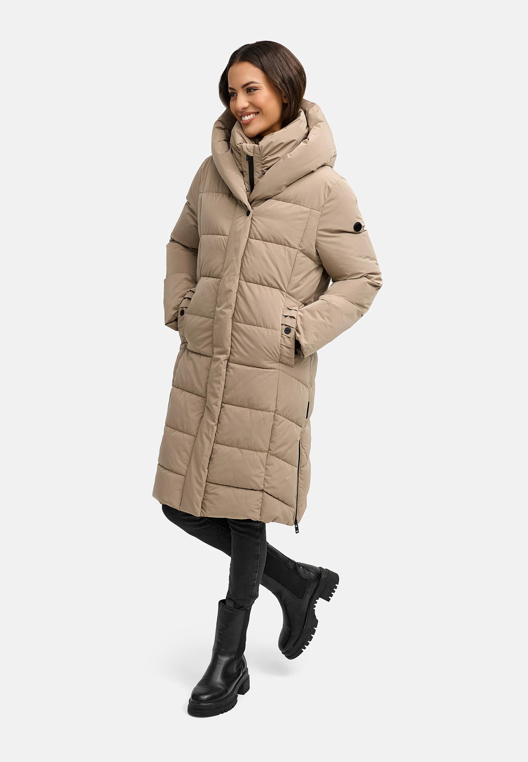 Warmer Steppmantel mit herausnehmbarem Kragen-Einsatz "Laubzauber 14" Taupe Grey