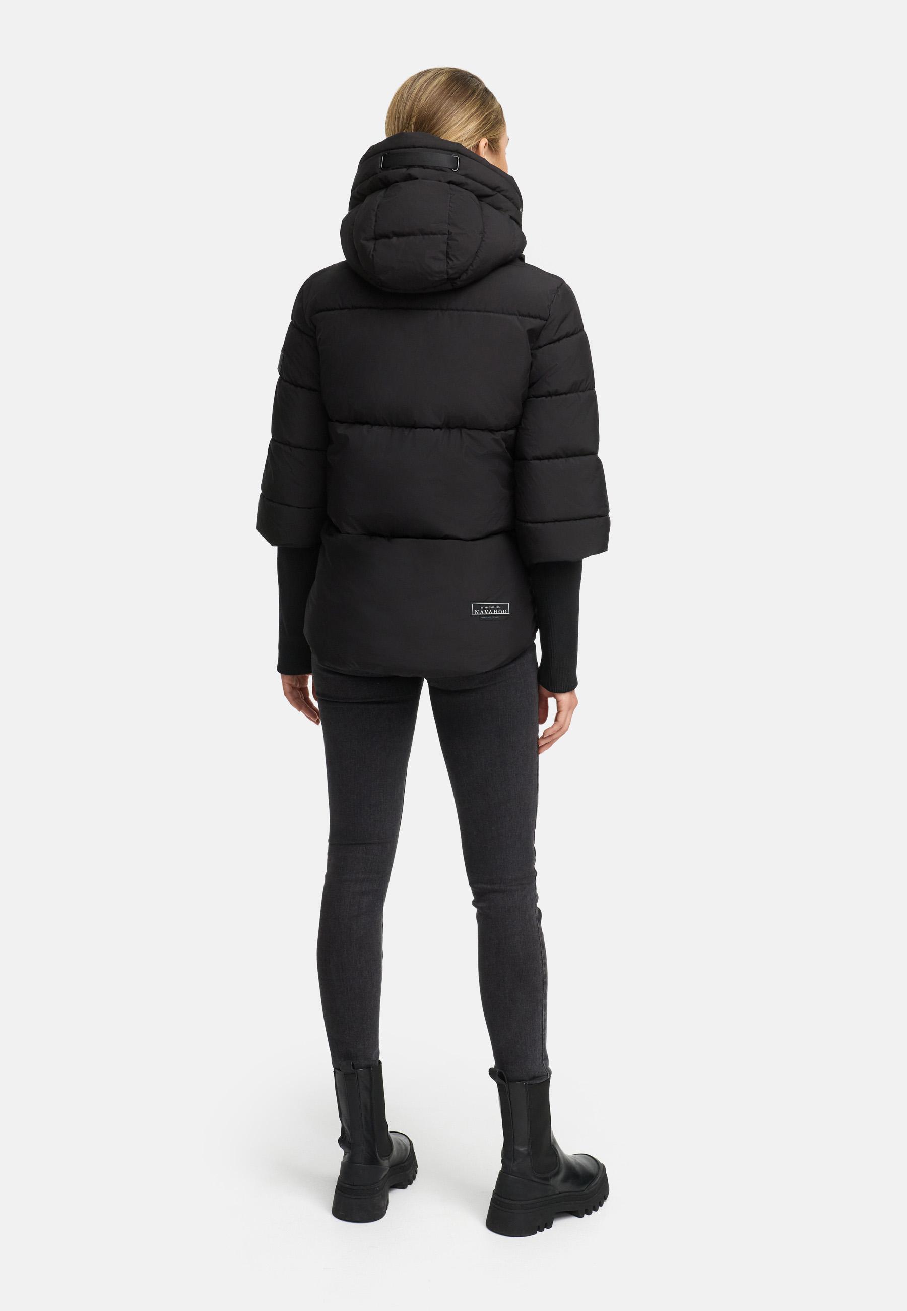 Winter Steppjacke mit Rippstrickärmeln "Lotusherz XIV" Black