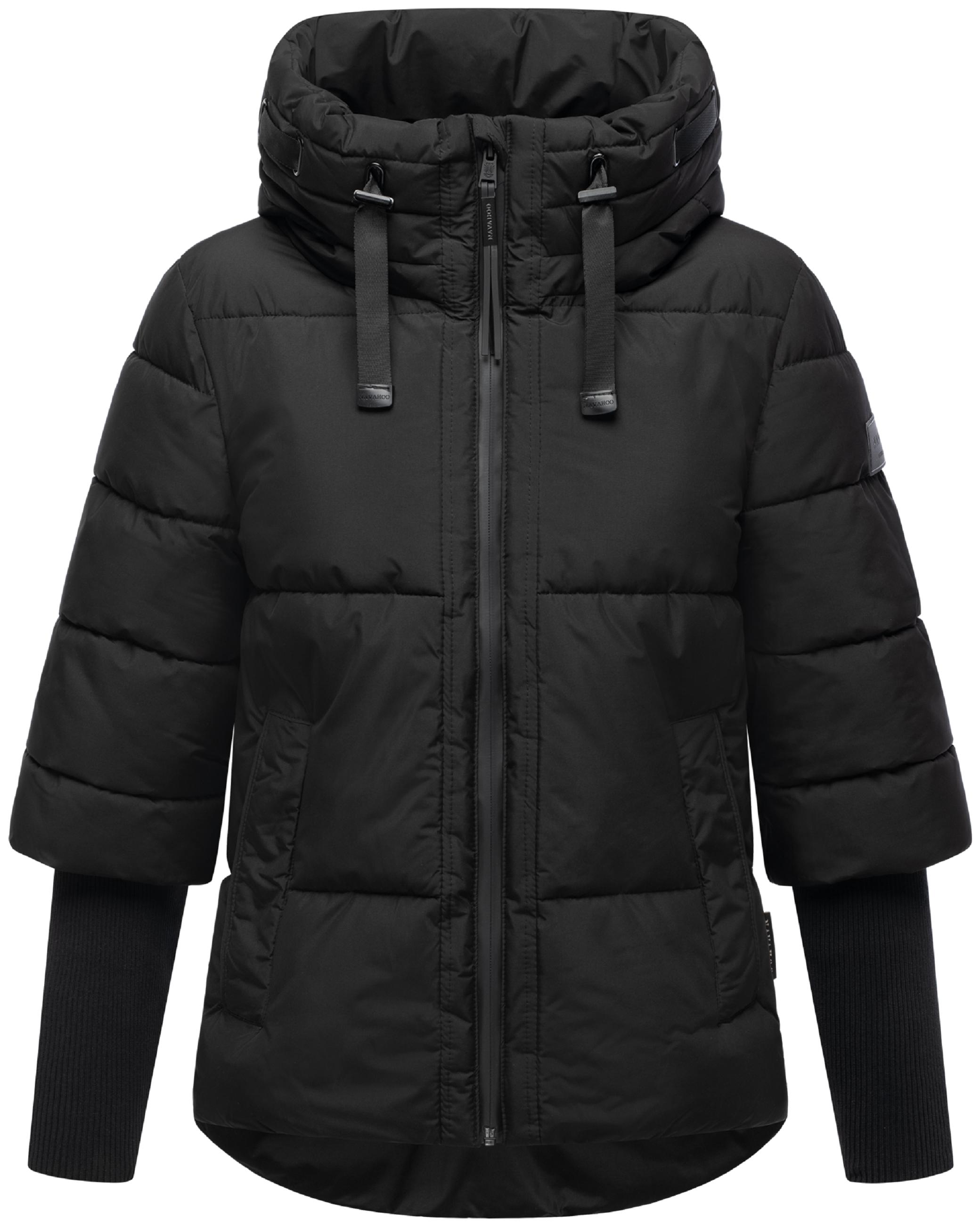 Winter Steppjacke mit Rippstrickärmeln "Lotusherz XIV" Black