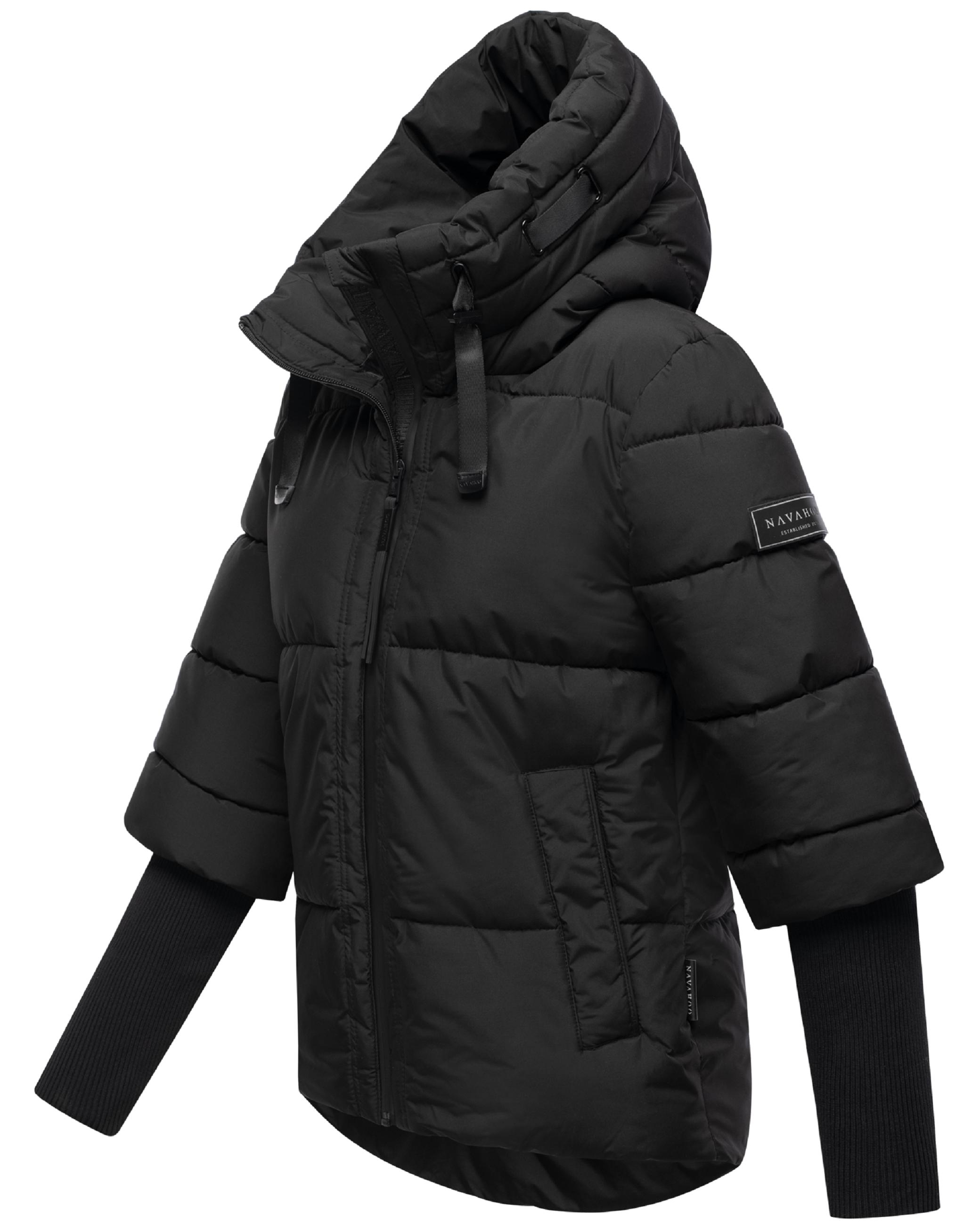 Winter Steppjacke mit Rippstrickärmeln "Lotusherz XIV" Black