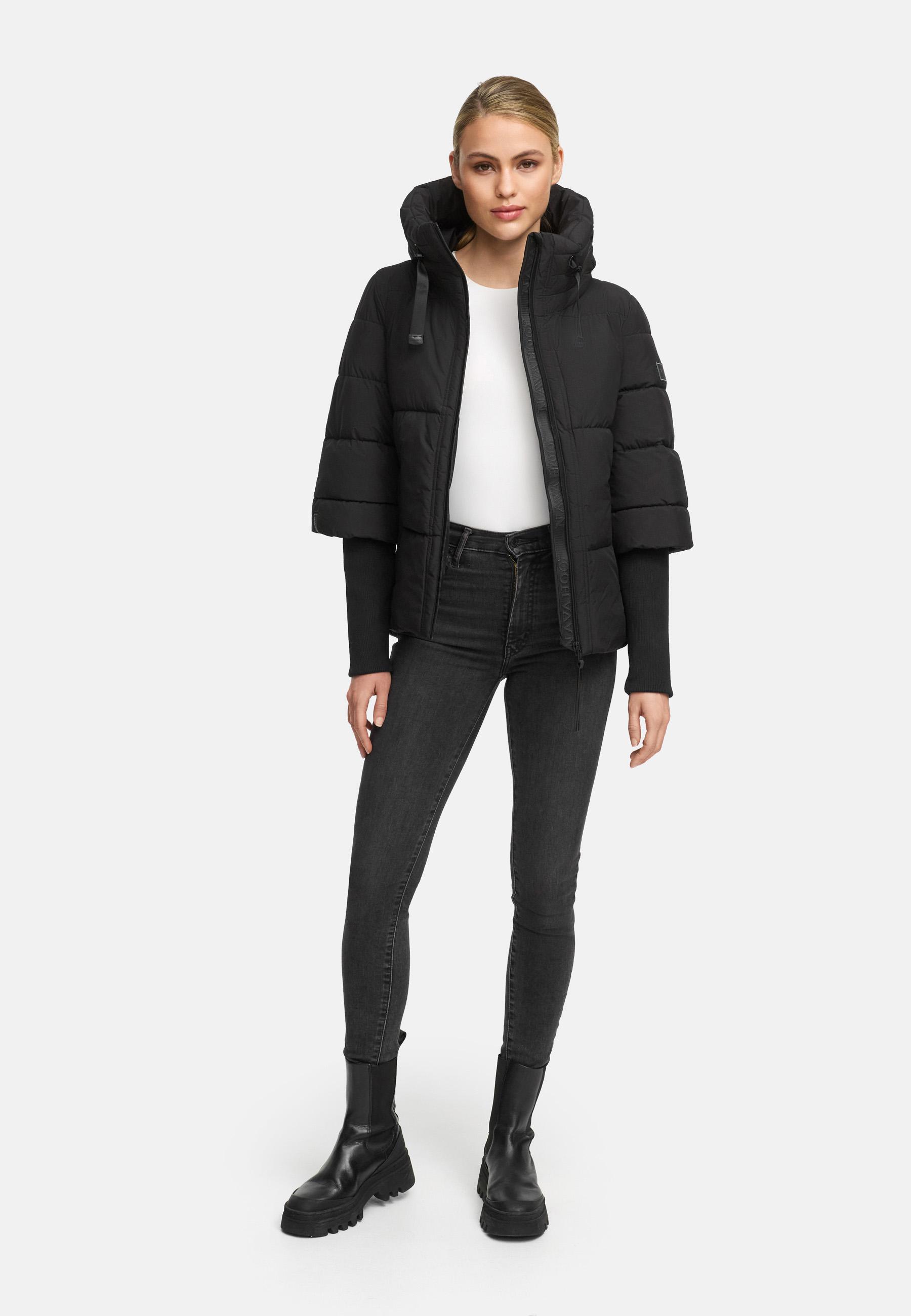 Winter Steppjacke mit Rippstrickärmeln "Lotusherz XIV" Black
