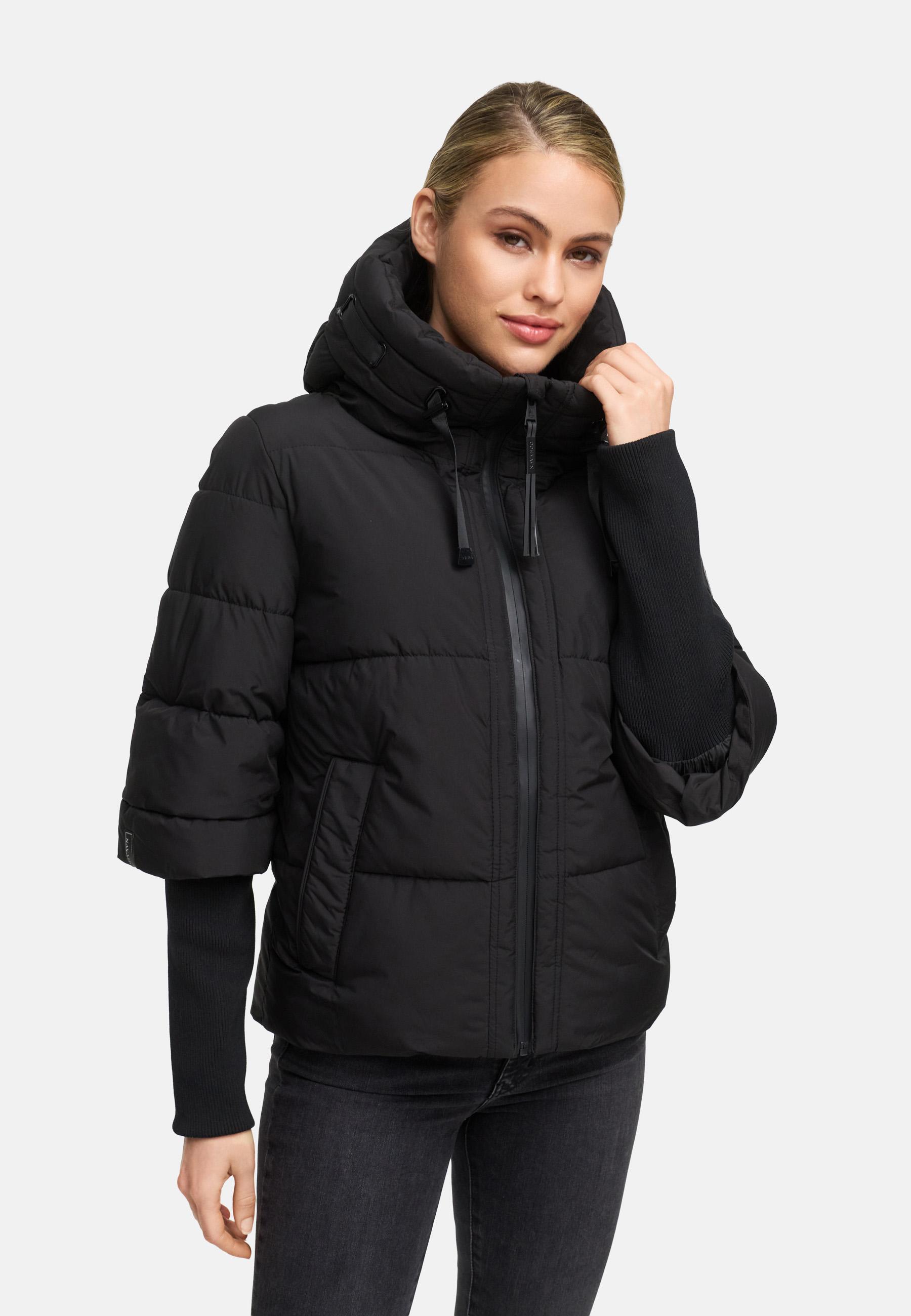 Winter Steppjacke mit Rippstrickärmeln "Lotusherz XIV" Black