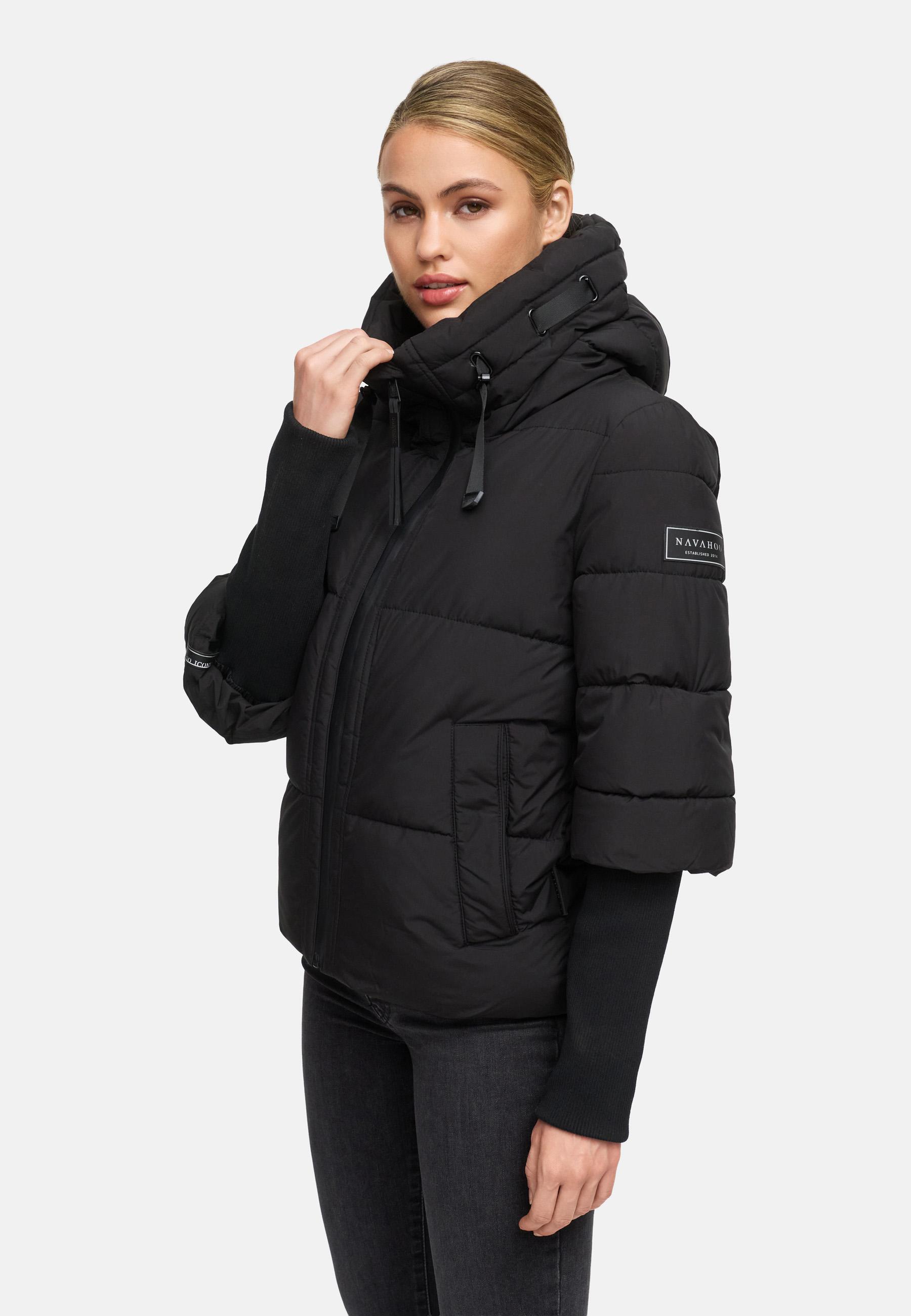 Winter Steppjacke mit Rippstrickärmeln "Lotusherz XIV" Black