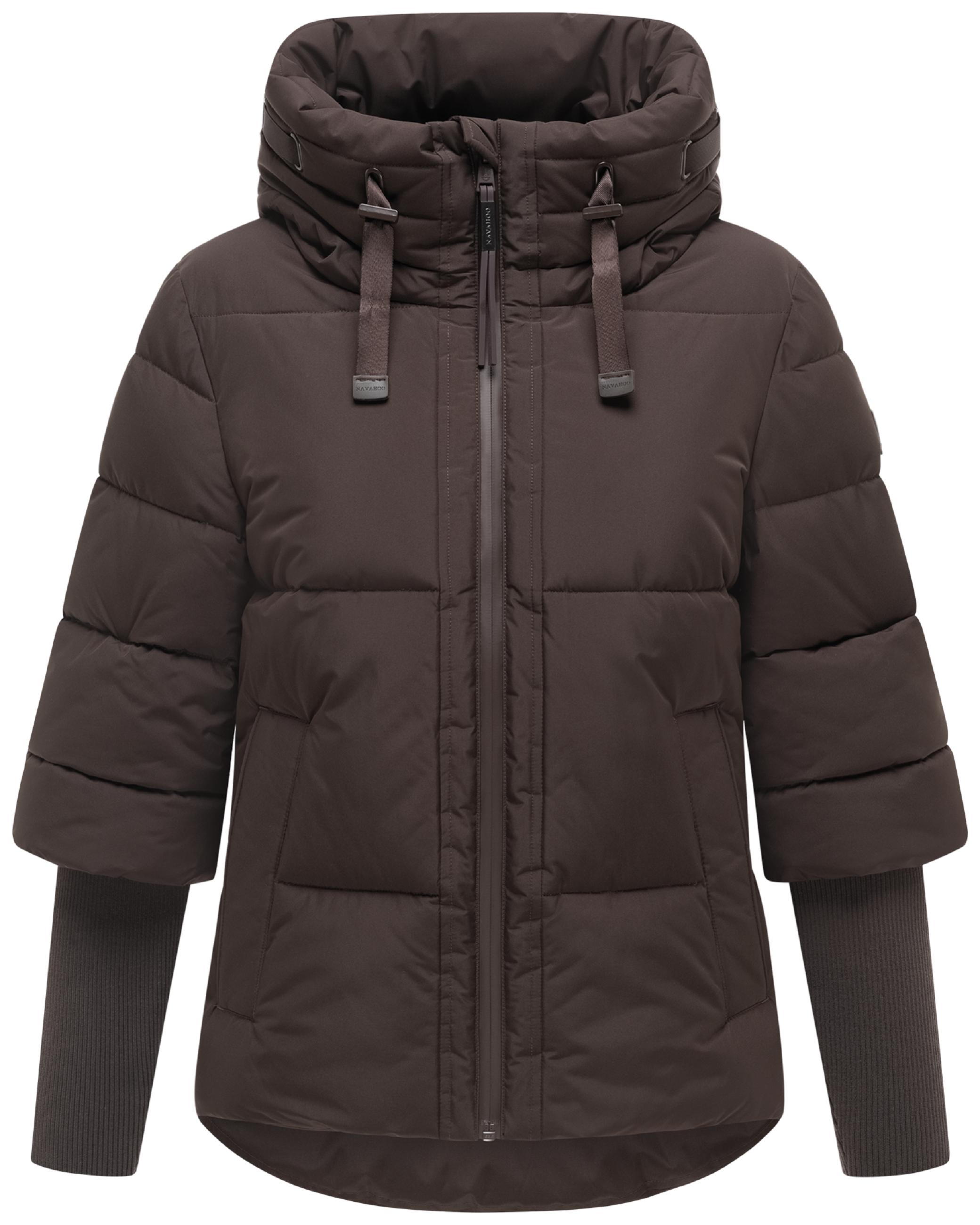 Winter Steppjacke mit Rippstrickärmeln "Lotusherz XIV" Choco Uni