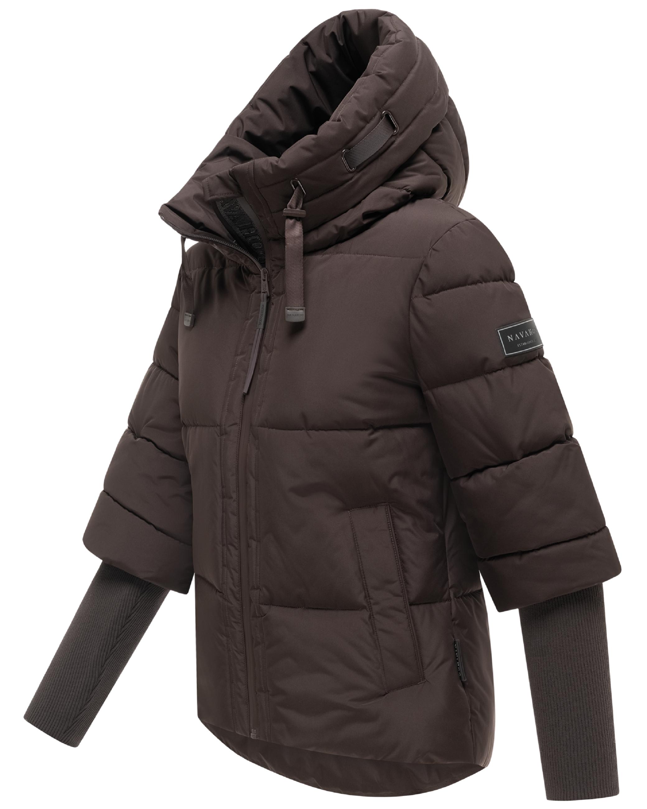 Winter Steppjacke mit Rippstrickärmeln "Lotusherz XIV" Choco Uni