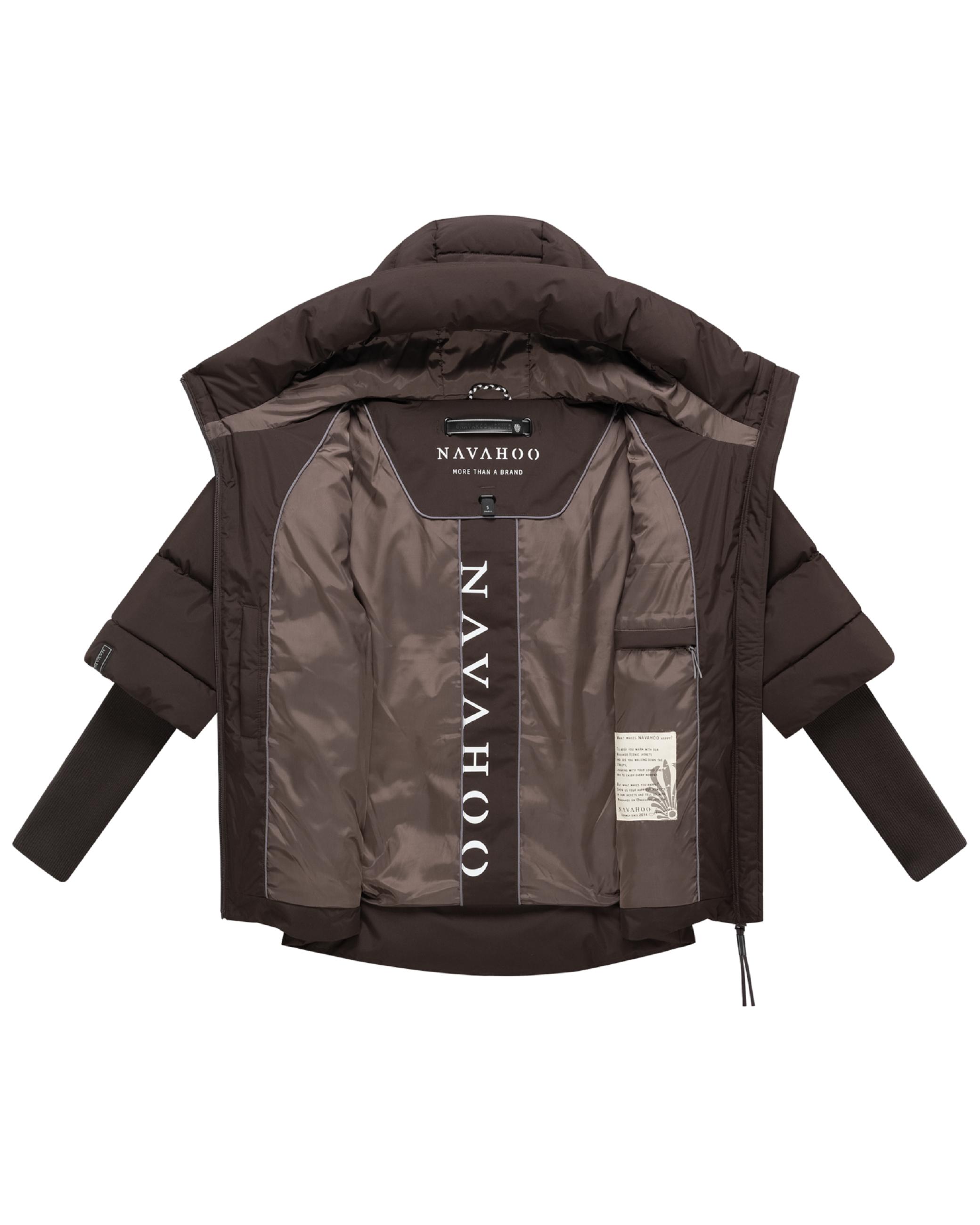 Winter Steppjacke mit Rippstrickärmeln "Lotusherz XIV" Choco Uni