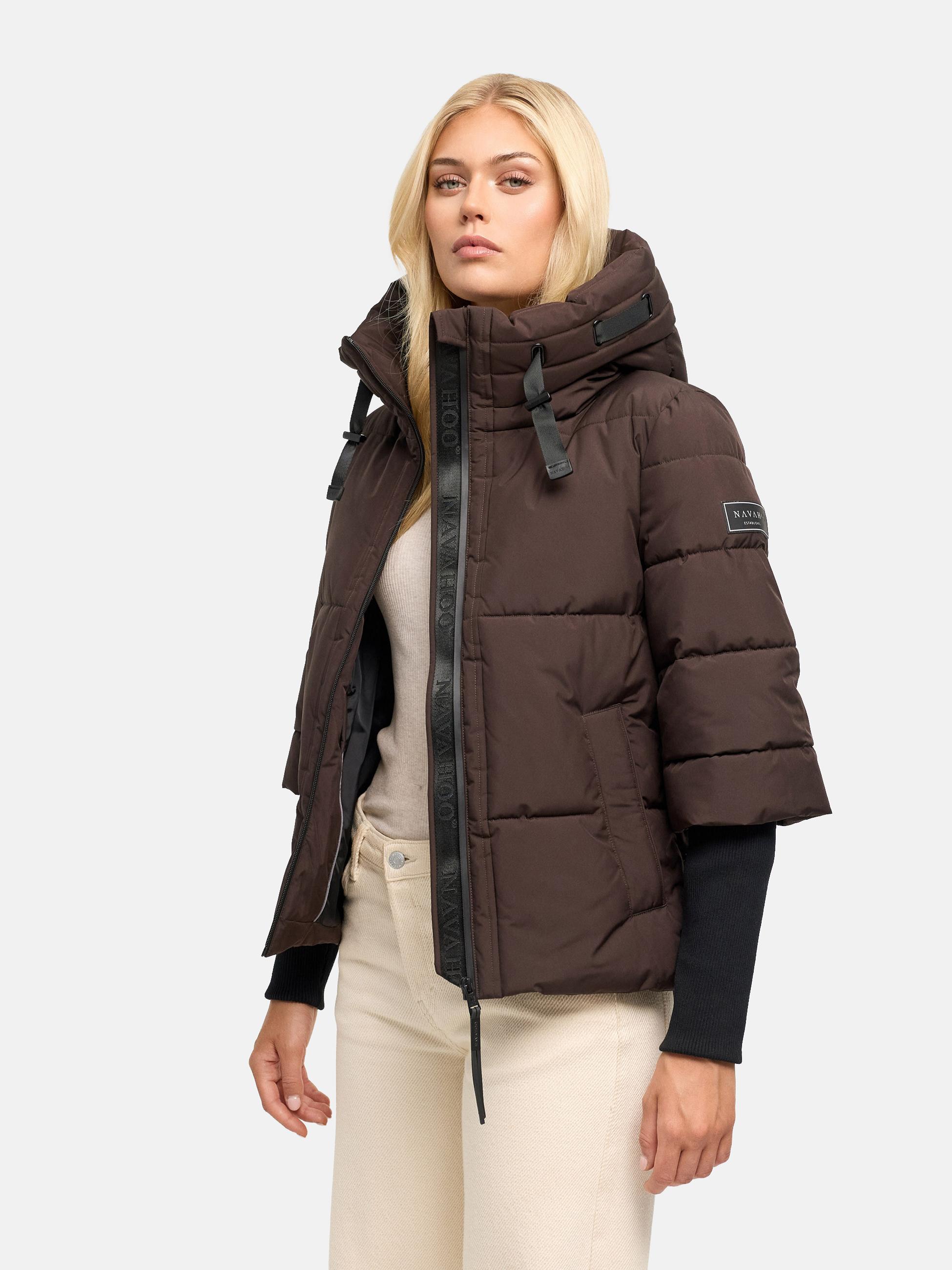 Winter Steppjacke mit Rippstrickärmeln "Lotusherz XIV" Choco