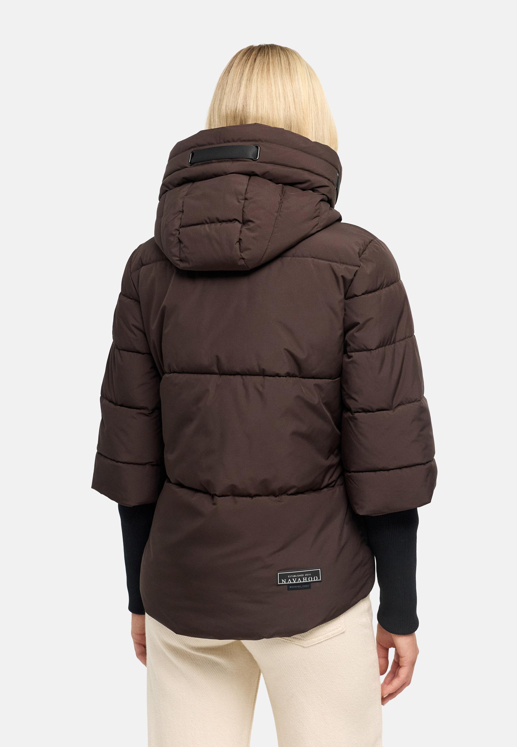 Winter Steppjacke mit Rippstrickärmeln "Lotusherz XIV" Choco