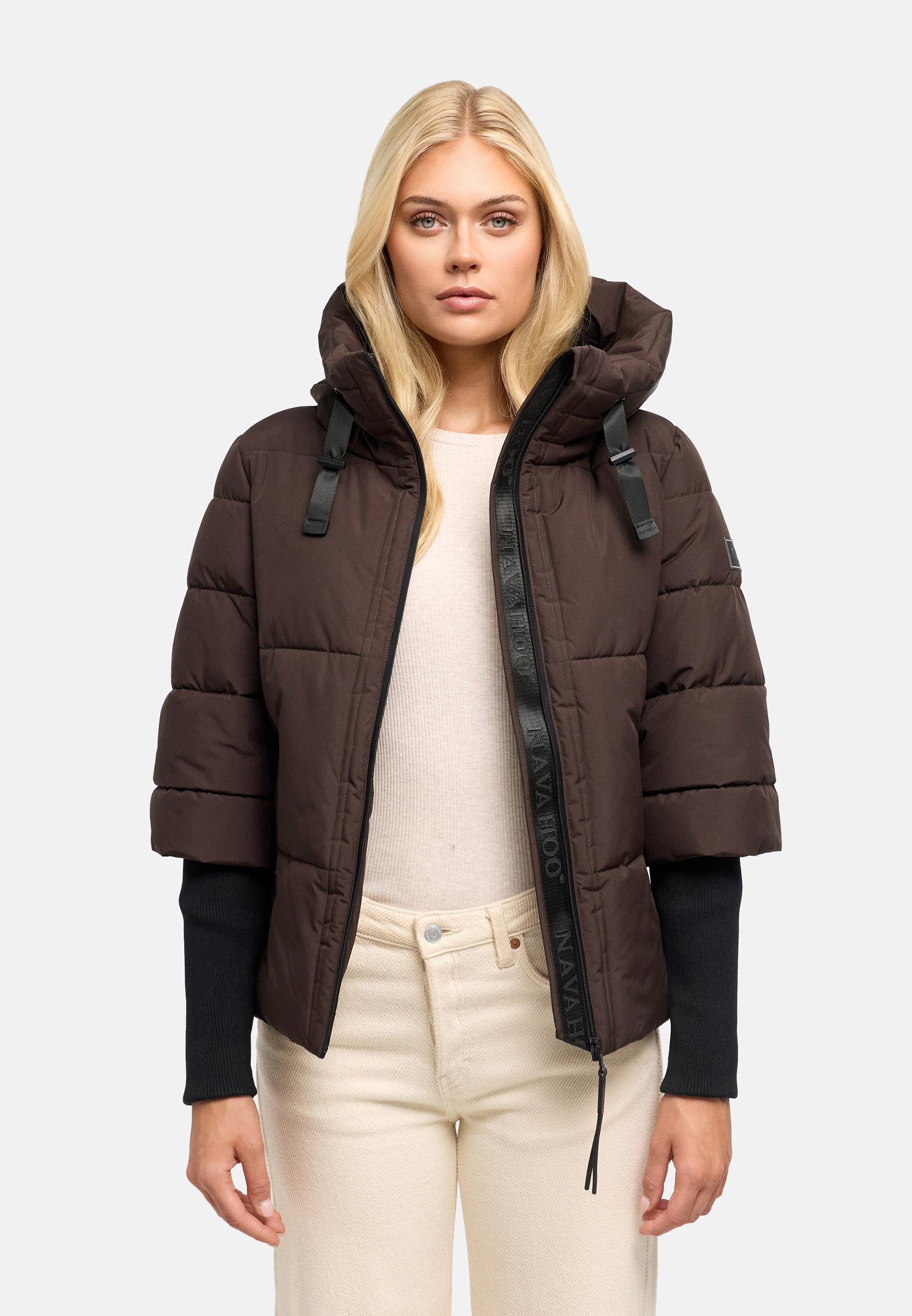 Winter Steppjacke mit Rippstrickärmeln "Lotusherz XIV" Choco