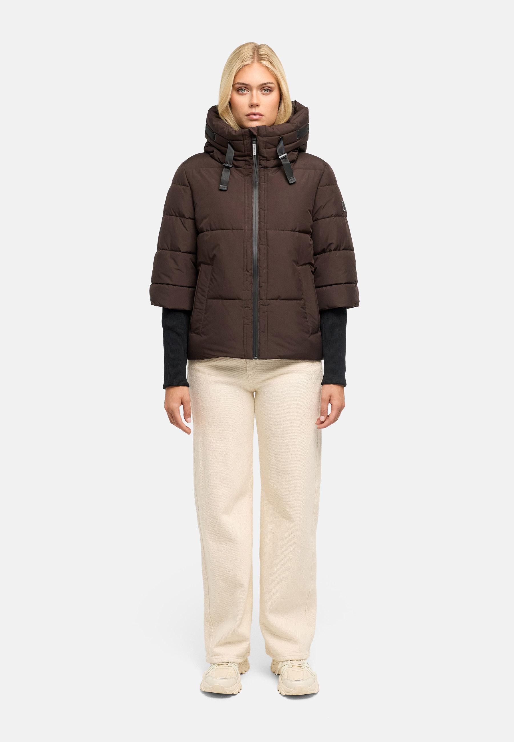 Winter Steppjacke mit Rippstrickärmeln "Lotusherz XIV" Choco