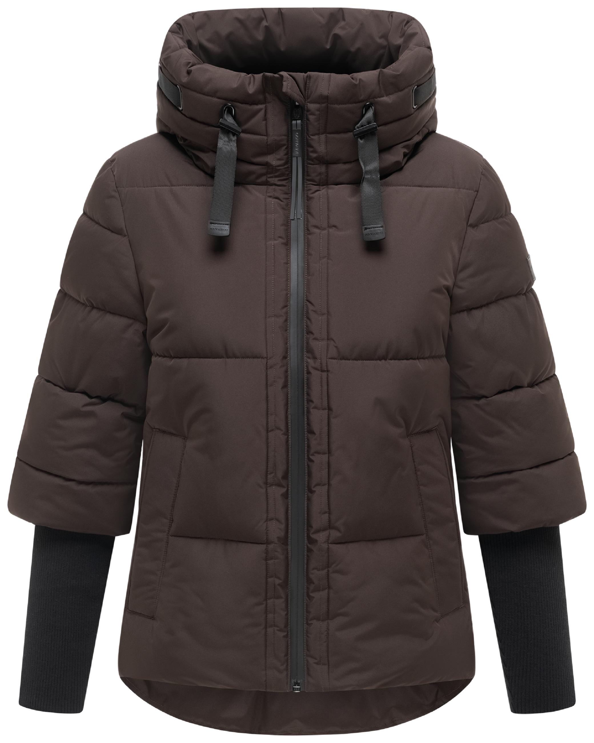 Winter Steppjacke mit Rippstrickärmeln "Lotusherz XIV" Choco