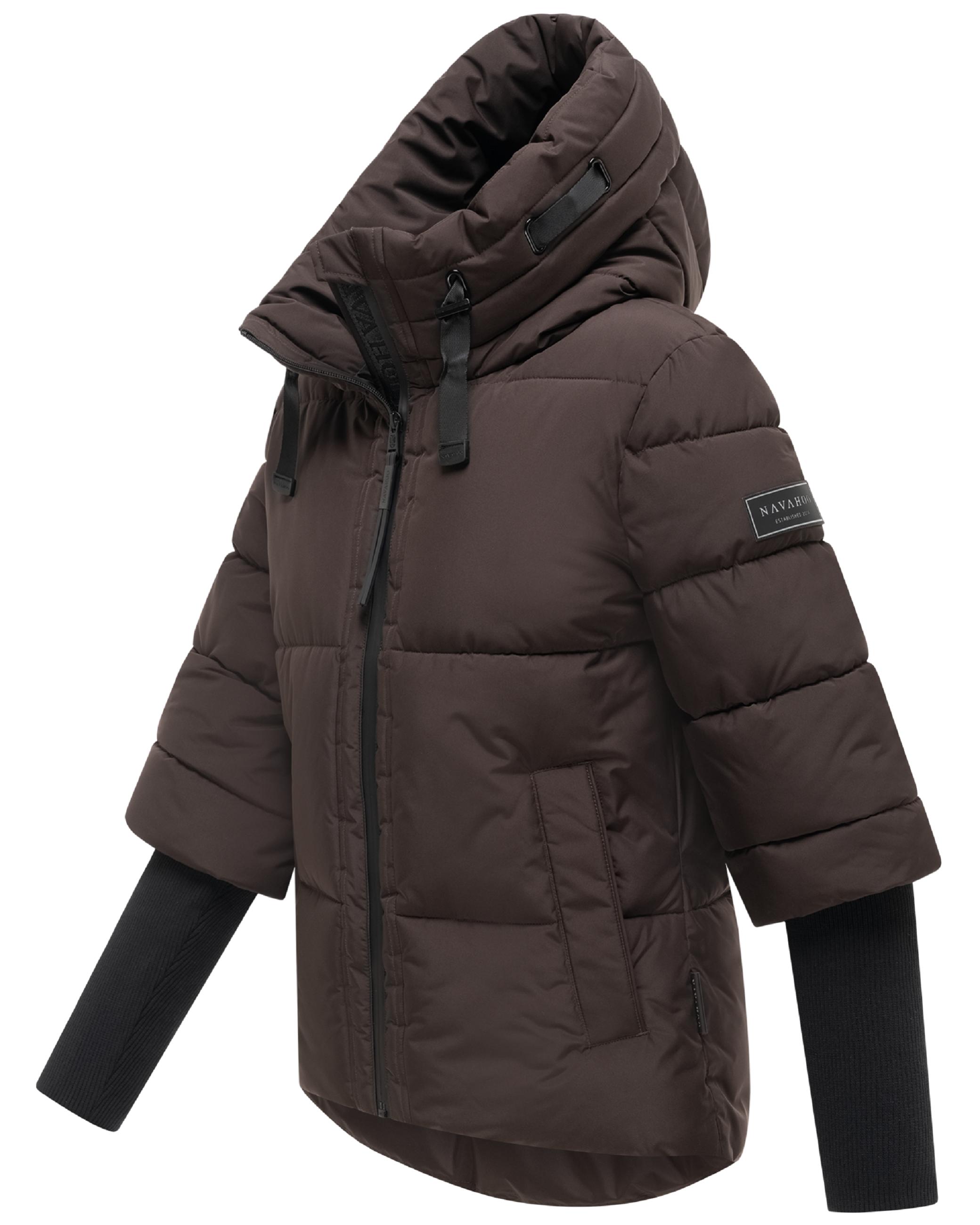 Winter Steppjacke mit Rippstrickärmeln "Lotusherz XIV" Choco